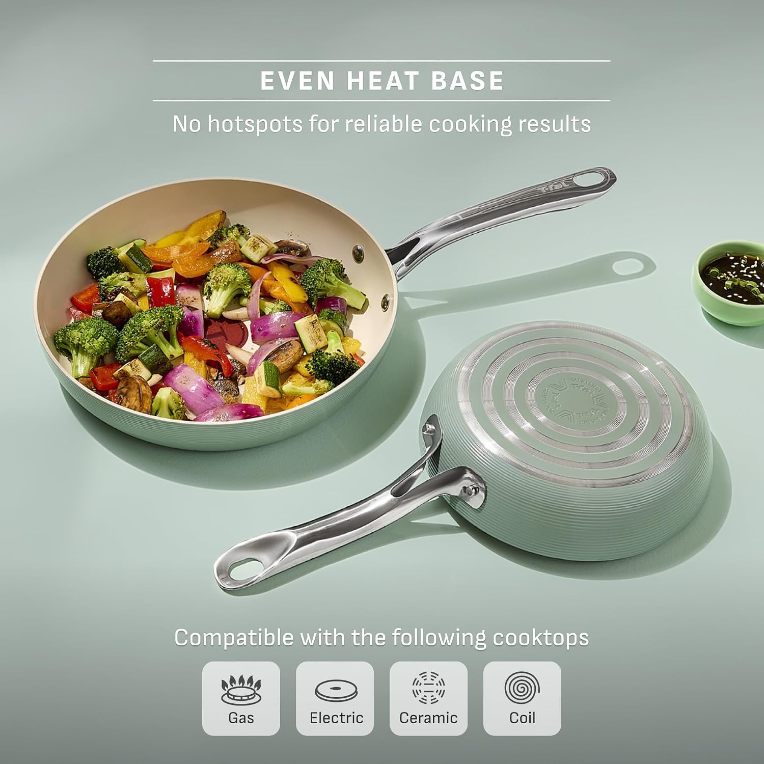 T-Fal Inspire Nonstick Cookware Set, 10-Piece, Oven Safe to 500°F, Stockpot, Ceramic Pots and Pans Set, Frying Pans, Saucepans, Protectors, Mint Green