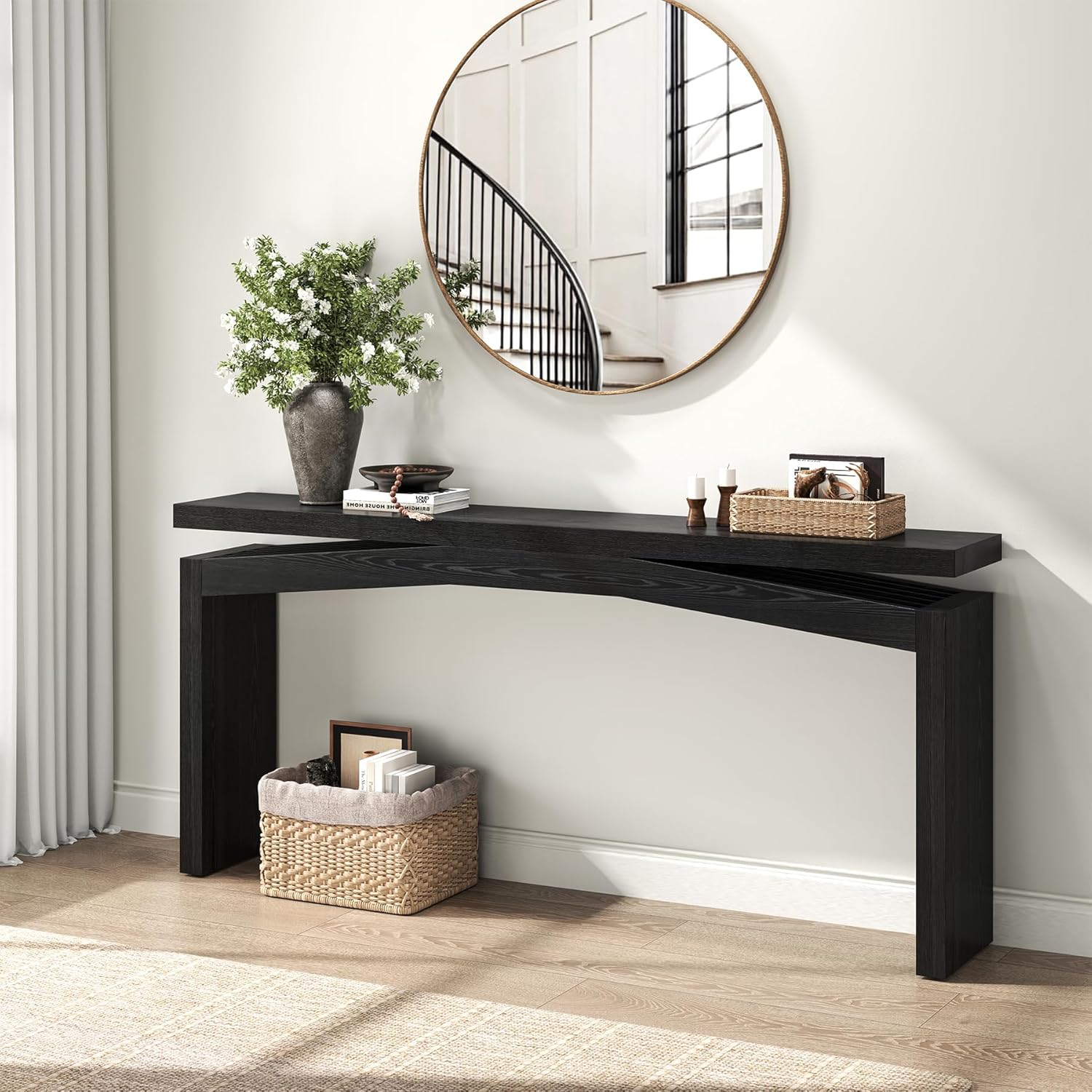 Epecoya 63-Inch Black Console Tables for Entryway, Wooden Sofa Console Table Behind Couch Mid Century, Entryway Console Tables for Living Room, Entry Way, Hallway, Black