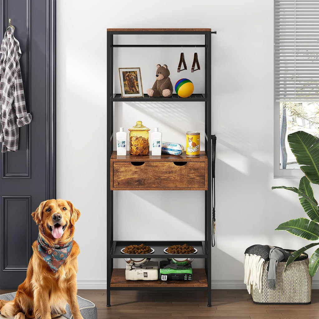 Dog Feeding Station, 3 Height Adjustable Raised Dog Bowls, Dog Feeder Station for Large Medium Dogs Cats, Dog Storage with Shelves