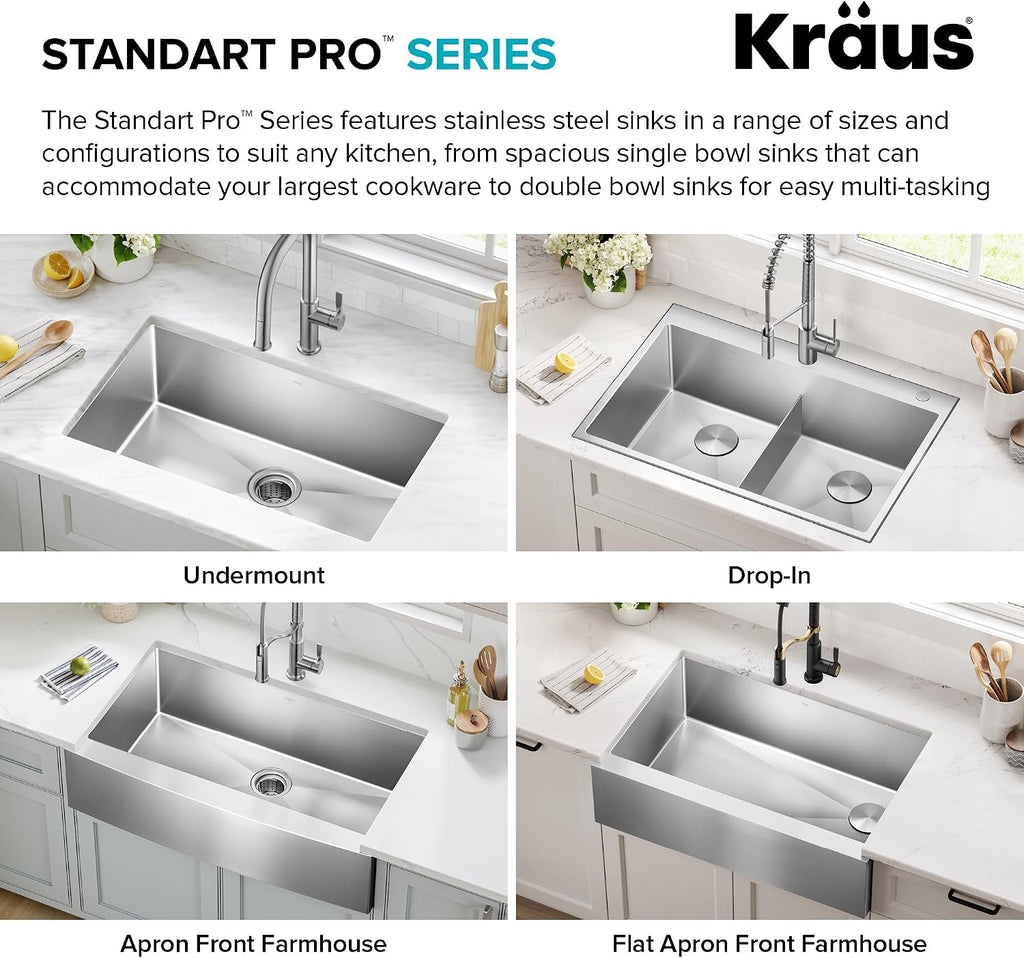 KRAUS Standart Pro 33-Inch Apron Front Farmhouse 16-Gauge 60/40 Double Bowl Stainless Steel Kitchen Sink, KHF203-33