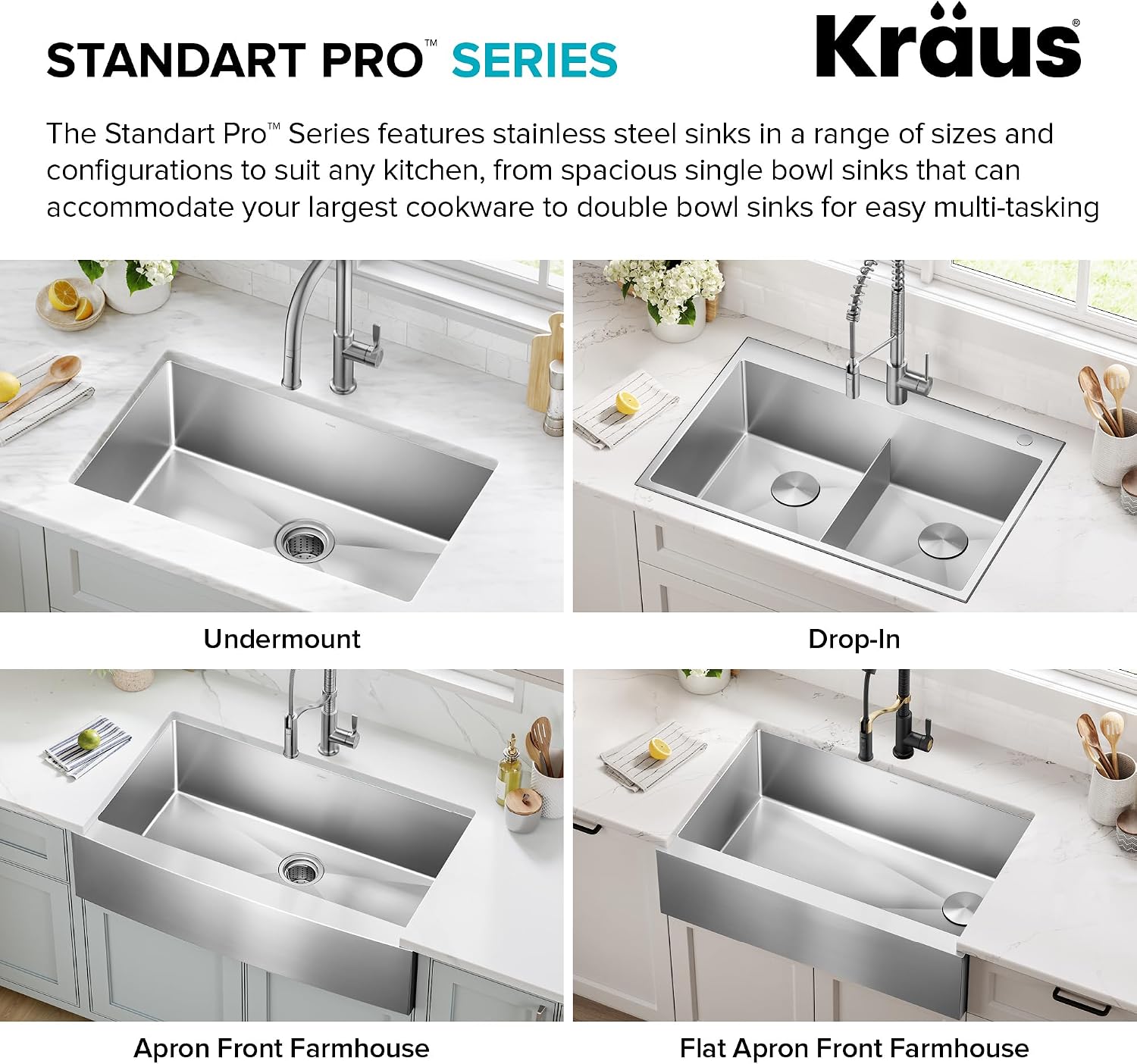 KRAUS Standart Pro 33-Inch Apron Front Farmhouse 16-Gauge 60/40 Double Bowl Stainless Steel Kitchen Sink, KHF203-33