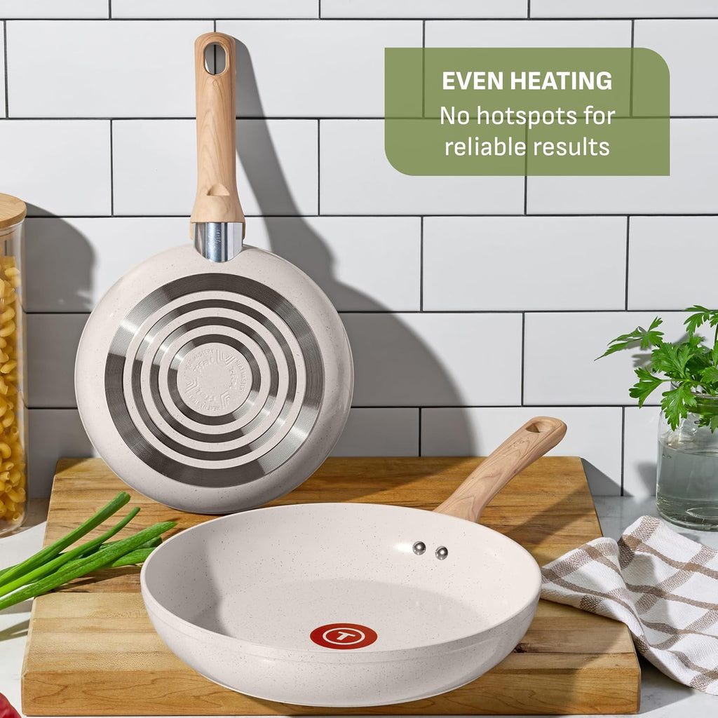 T-Fal Revive Ceramic Nonstick Cookware Set, Oven Safe Up to 350ºF, 12-Piece, Includes Stockpot, Saucepan, Skillet, Frying Pans, Utensils, Ceramic Pots and Pans Set, Beige Granite