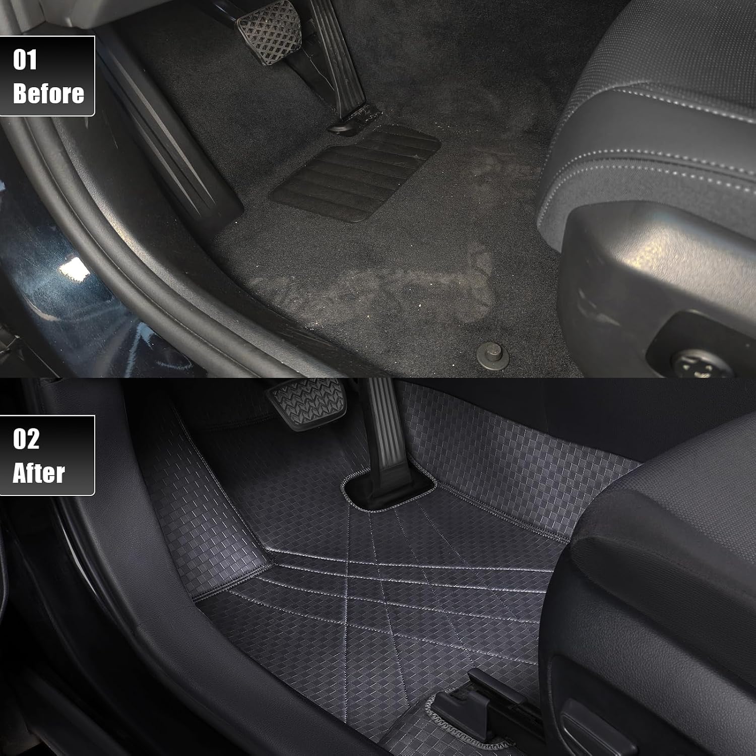 EKR Custom Floor Mats for Hyundai Tucson 2022-2026, Front & 2nd Row Luxury Car Floor Mat Fit Tucson 2022 2023 2024 2025 2026 - Leatherette Floor Liners(Black)