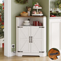 Vabches Small Corner Cabinet with Charging Station,Farmhouse Kitchen Corner Storage Cabinet with Barn Doors and Adjustable Shelves for Many Corner,Like Bathroom,and Kitchen