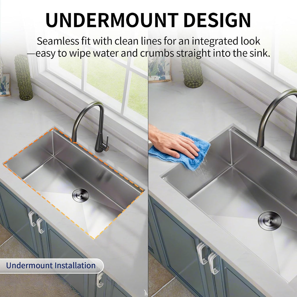 DeerValley 30 x 18 Inch Undermount Kitchen Sink Workstation - 18 Gauge Stainless Steel Single Bowl Sink, Handmade with Built-In Accessories, Ledge Design & Cutting Board