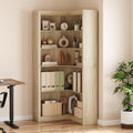 GarveeHome Corner Bookshelf, 71.8 in Farmhouse Corner Bookcase, L-Shaped Bookshelf Large Bookcase, 5 Tier Display Shelf Heavy Duty Bookcases, Bookshelves with Storage (Light Wood)