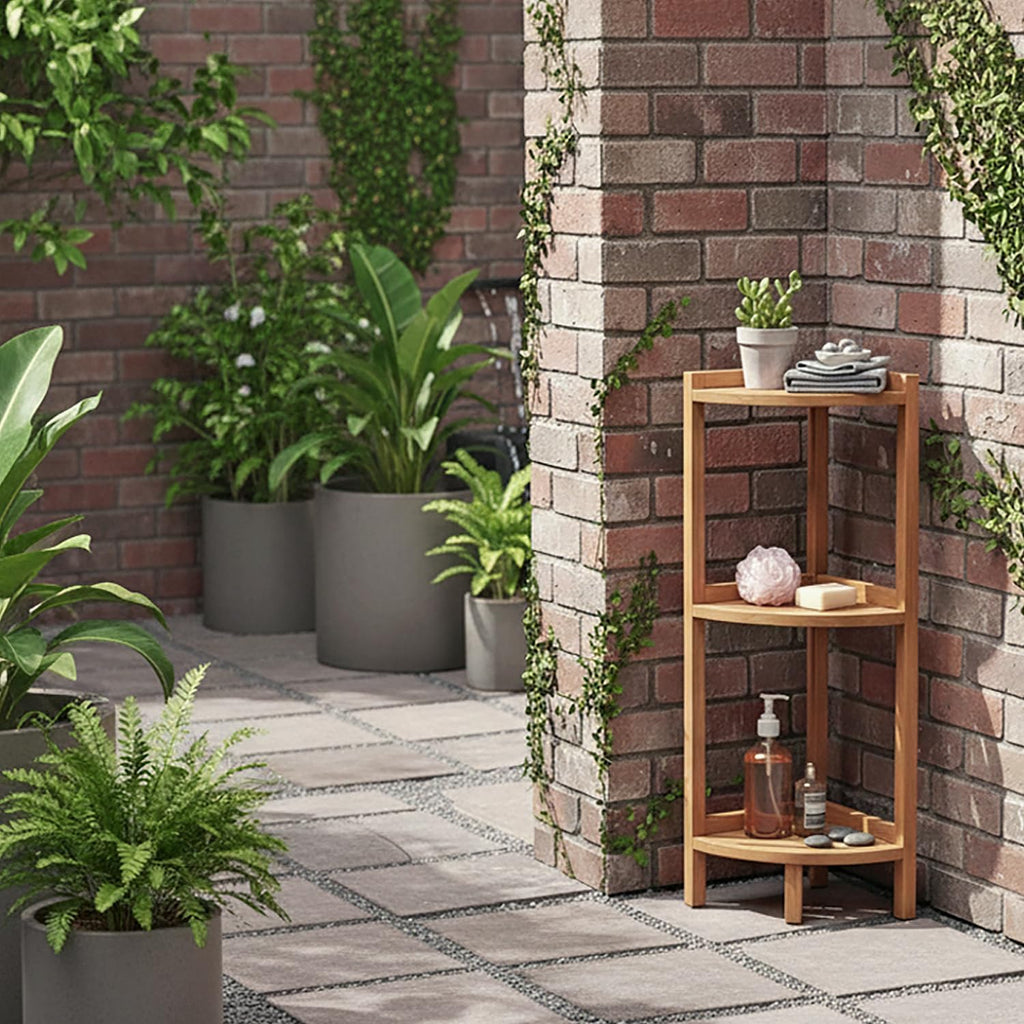 Asta Spa Teak 3-Tier Bathroom Free Standing Corner Shelf, Avila, Fully Assembled, TB-137