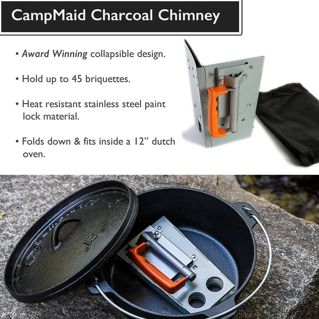 CampMaid Outdoor Cooking Set - Dutch Oven Tools Set - Charcoal Holder & Cast Iron Grill Accessories - Camping Grill Set - Outdoor Cooking Essentials - Camp Kitchen Equipment - (7 Piece Set)