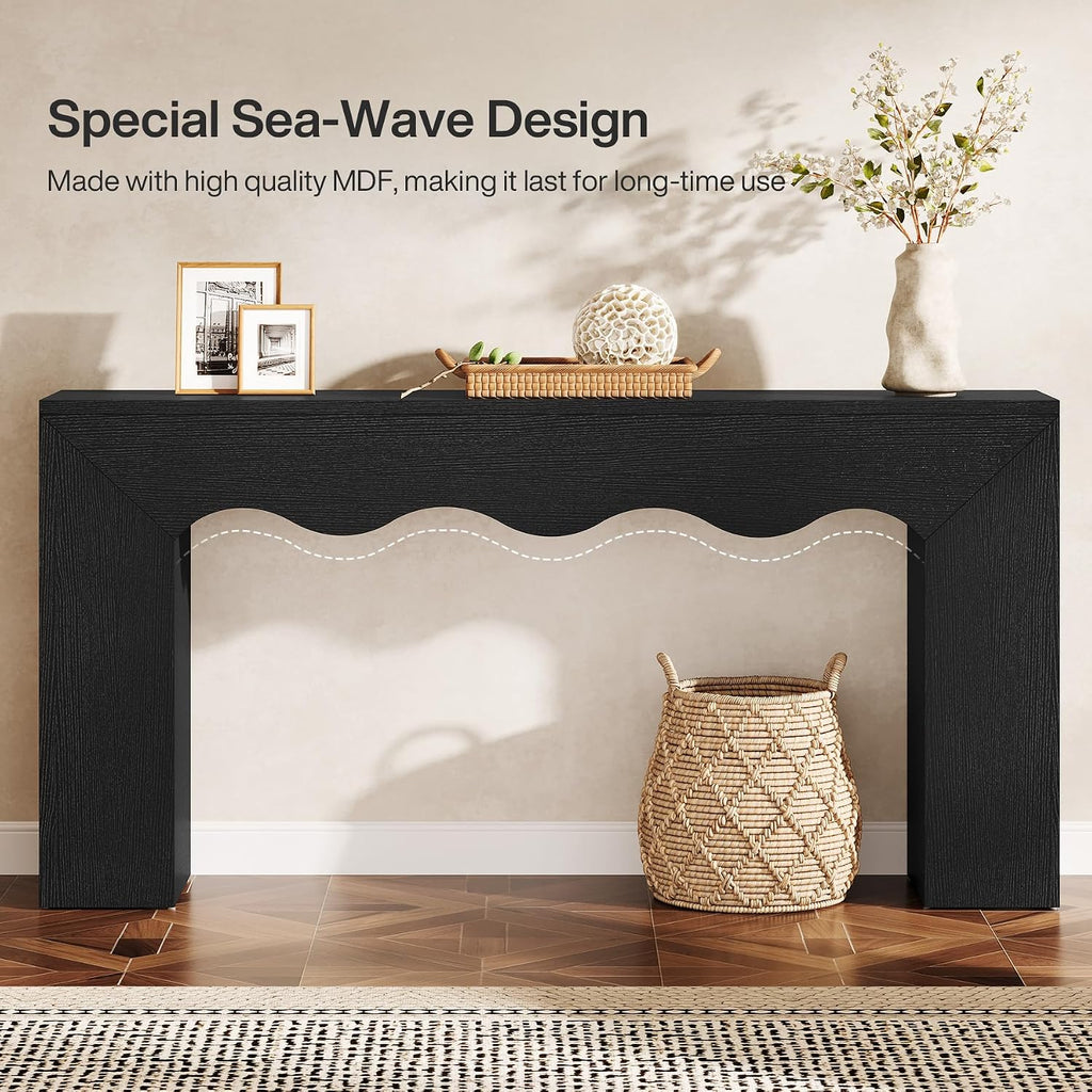 Tribesigns 63' Farmhouse Console Table, Wooden Couch Table Behind Sofa with Storage, Long Entryway Sofa Station, Narrow Console Stand with Base, Hallway Stand for Entryway, Living Room (1, Black)