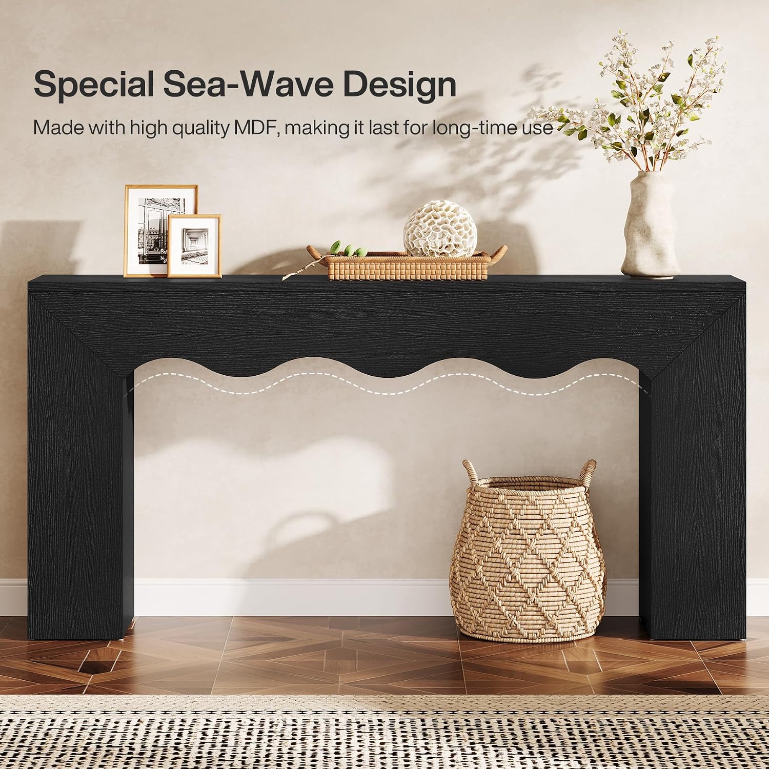 Tribesigns 63' Farmhouse Console Table, Wooden Couch Table Behind Sofa with Storage, Long Entryway Sofa Station, Narrow Console Stand with Base, Hallway Stand for Entryway, Living Room (1, Black)