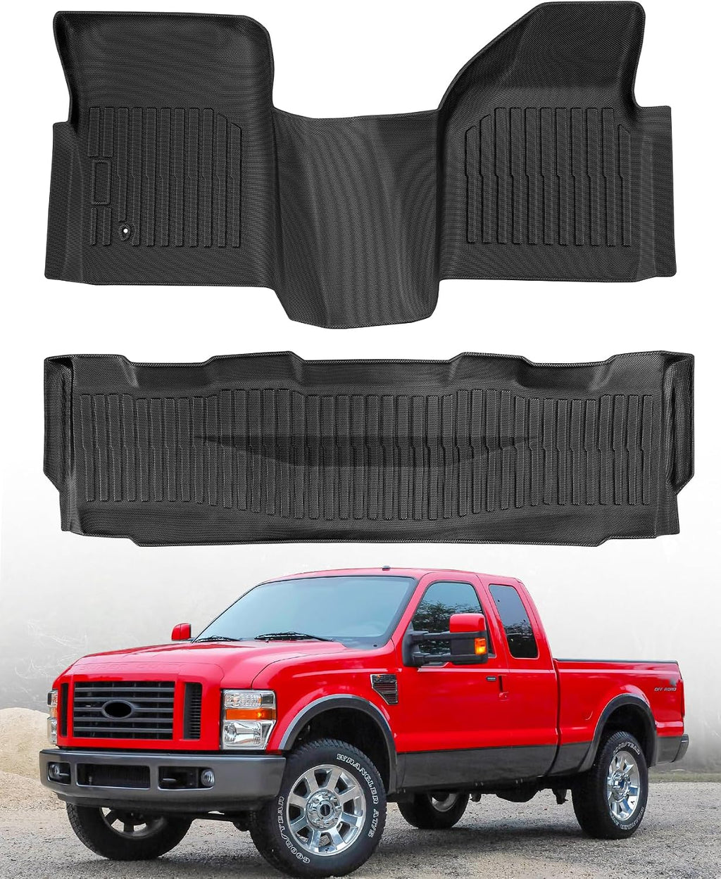 Floor Mats for Ford F250/F350/F450/F550: Crew Cab 2008 2009 2010 Bench Seat (NOT fit Trucks with Front Center Console) All Weather TPE Car Accessories Automotive for Ford Pickup Truck, 3PCS Liners