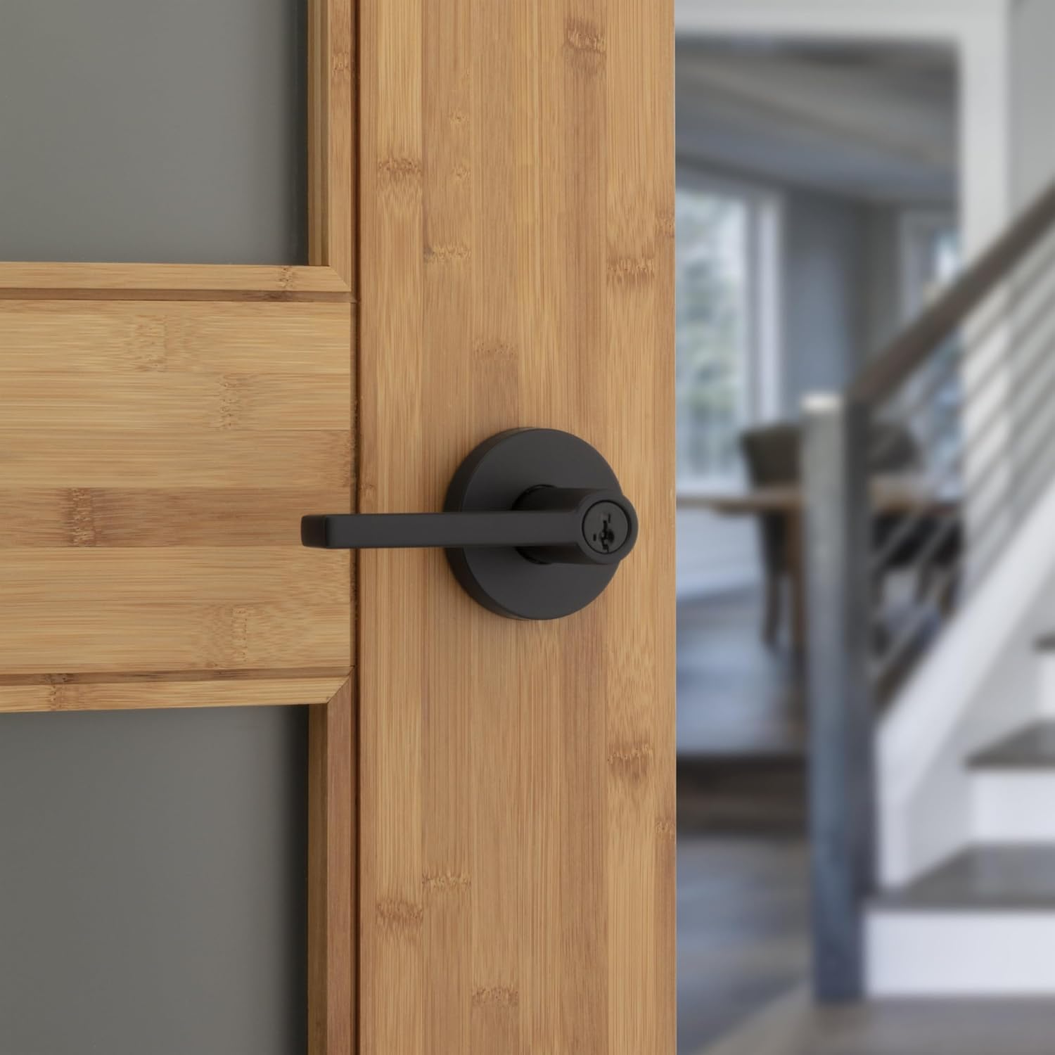 Kwikset Halifax Entry Door Handle with Lock and Key, Secure Keyed Reversible Lever Exterior, for Front Entrance and Bedrooms, Matte Black, 10 Pack, Pick Resistant SmartKey Rekey Security and Microban