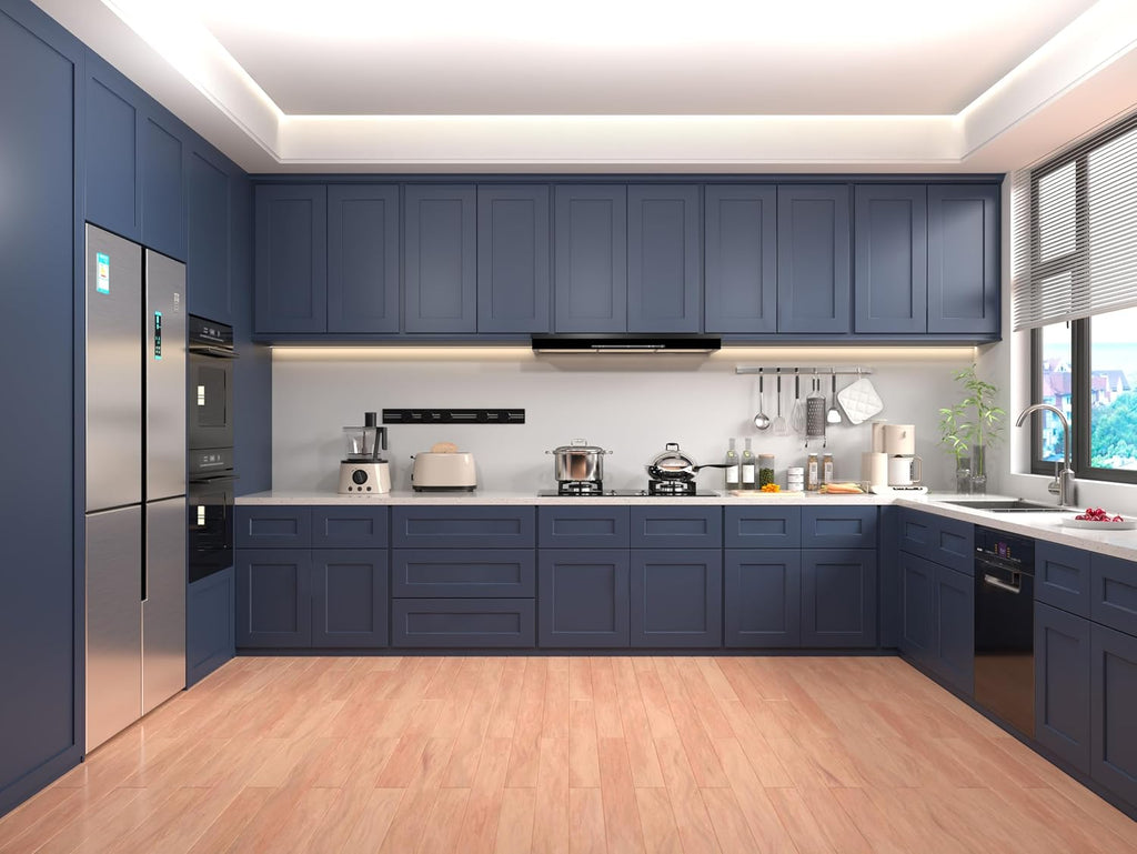 Small Bathroom Cabinets, Solid Wood Over the Toilet Storage Cabinet, Wall Mounted Organizers with Single Shaker Door & Shelves, Easy Assembly for Kitchen, Laundry Room, Corner(12'W×12'D×30'H) - Blue