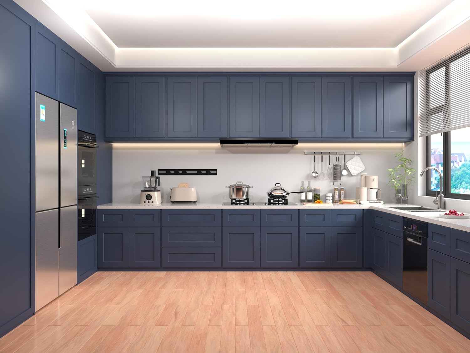 Small Bathroom Cabinets, Solid Wood Over the Toilet Storage Cabinet, Wall Mounted Organizers with Single Shaker Door & Shelves, Easy Assembly for Kitchen, Laundry Room, Corner(12'W×12'D×30'H) - Blue