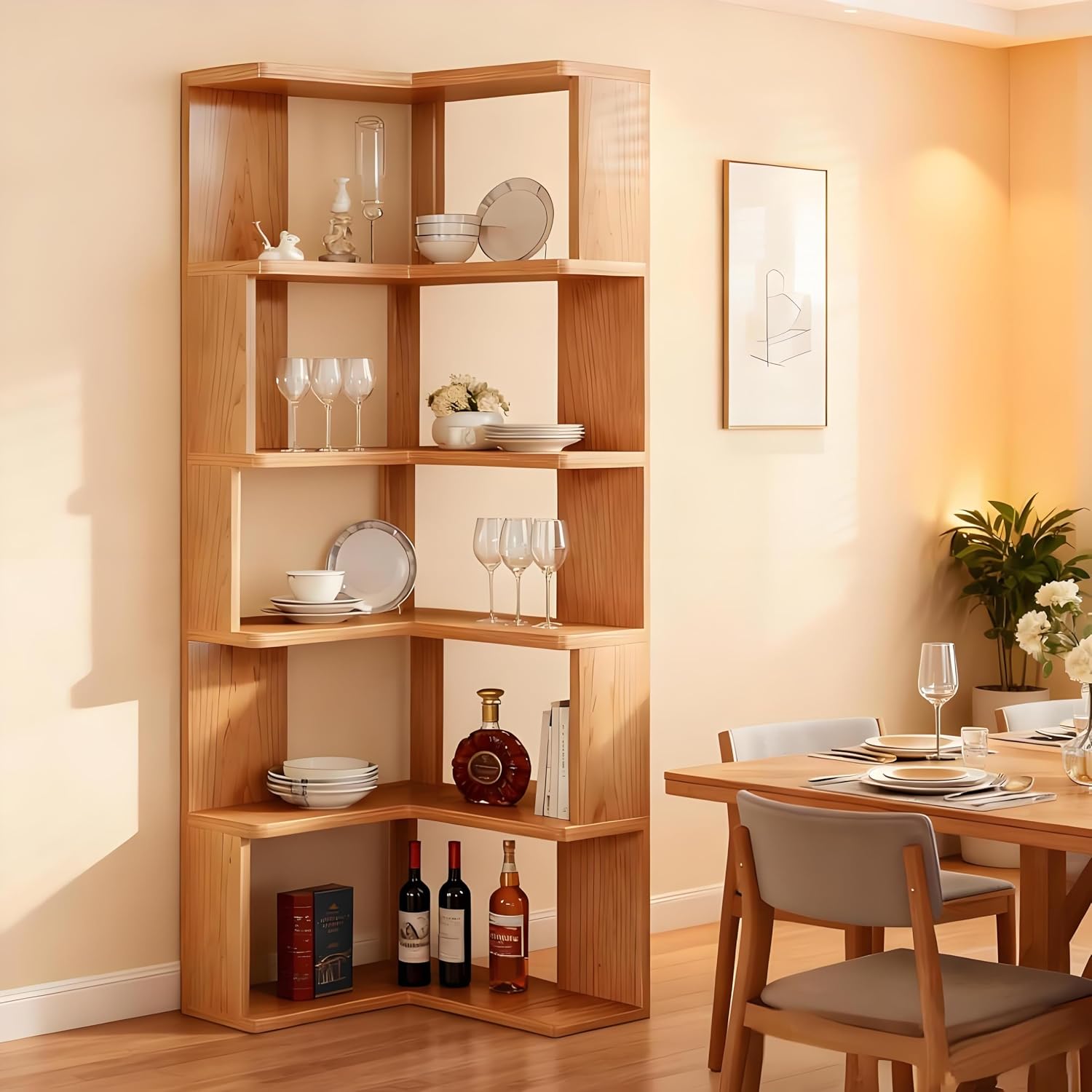 5-Tier Corner Bookshelf with Storage, Modern Geometric Bookcase, L-Shaped Book case estantes,Wooden Storage Shelves,for Home Office, Living Room, Bedroom (5-Tier)