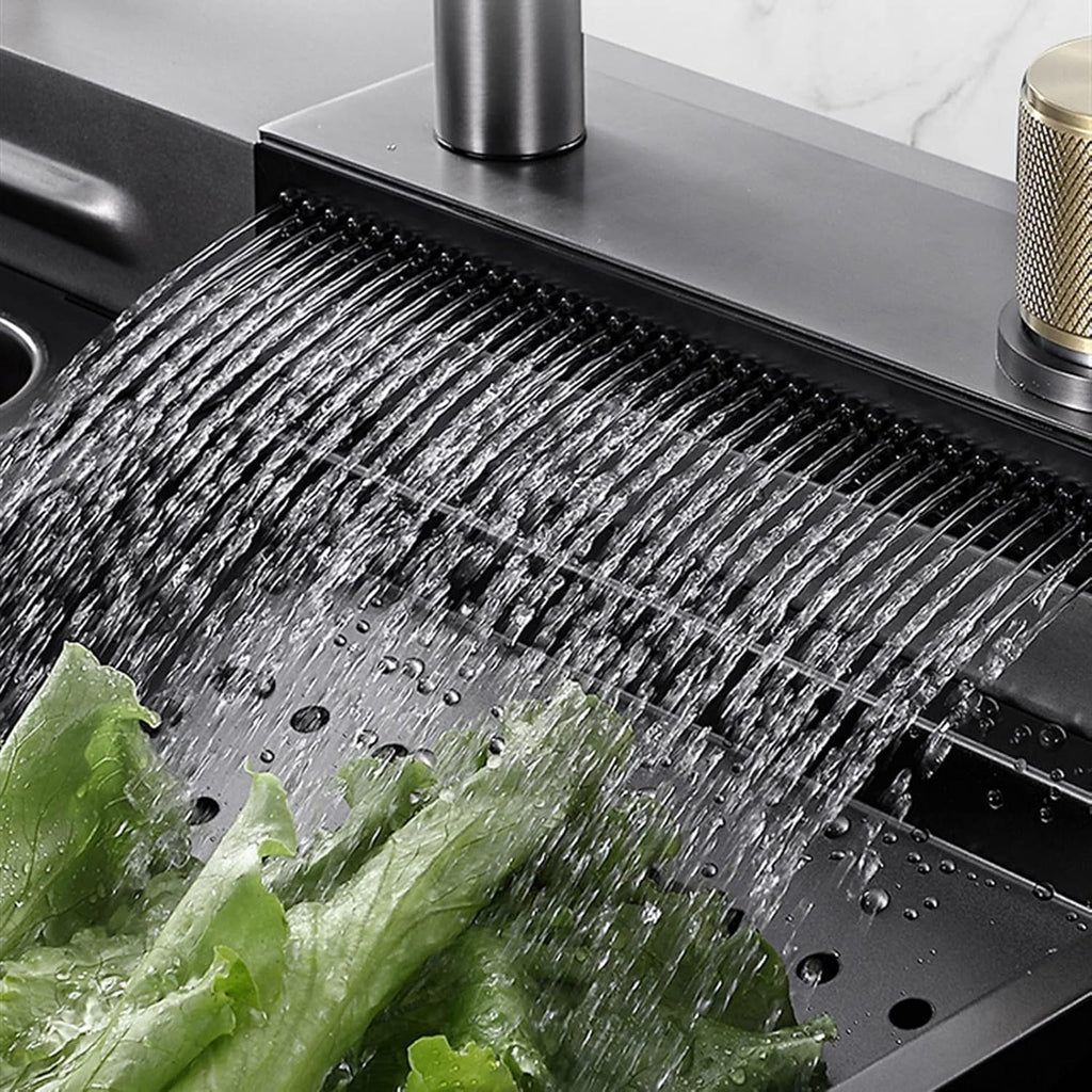 304 Stainless Steel Kitchen Sink Single Bowl Bar Prep Sink Multi-Function RV Sink with Faucet Cup Washer Drain Assembly Drop in Or Under Mount (Color : Grey, Size : 68x45x21cm) (Gun Grey 68x4