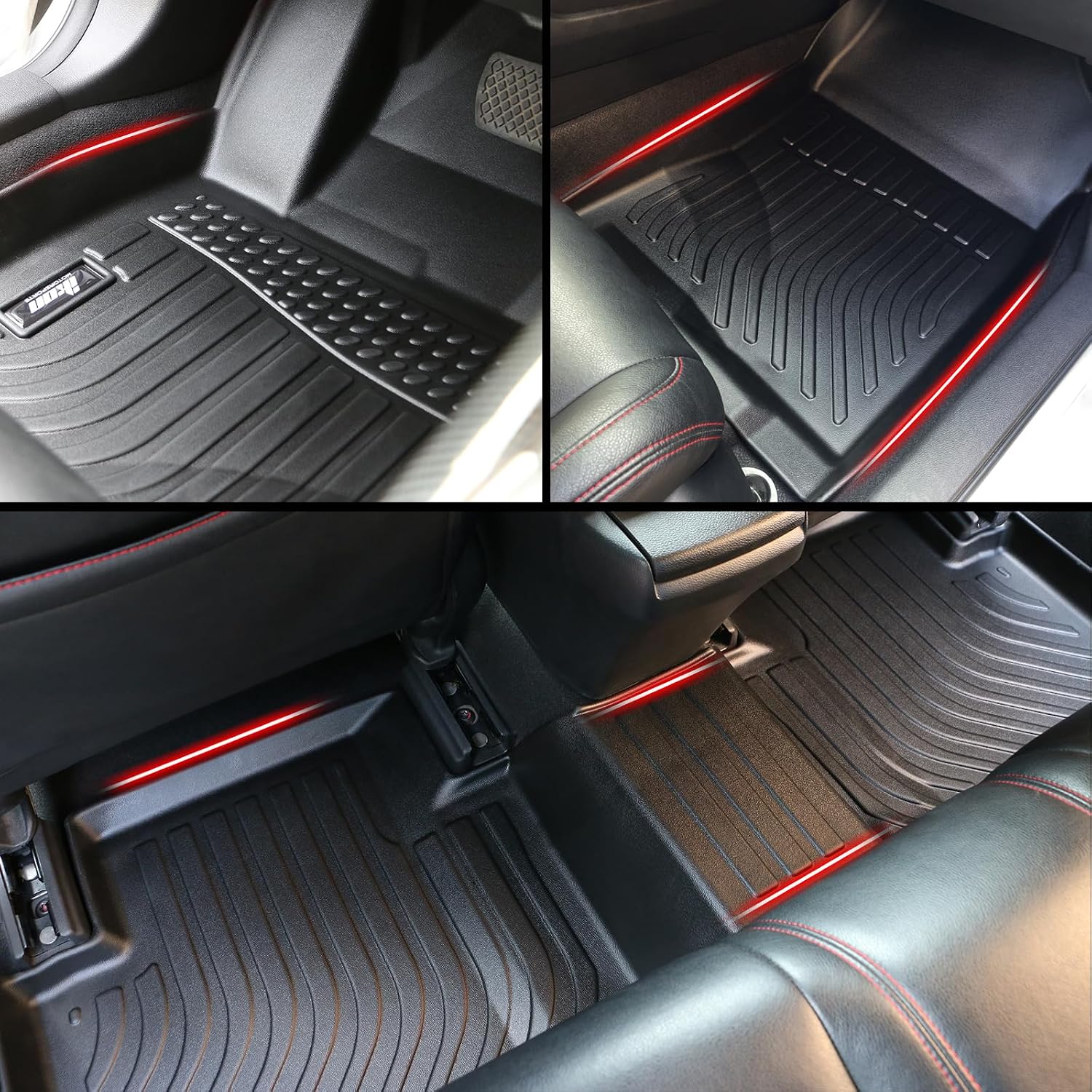IKON MOTORSPORTS 3D TPE Floor Mats, Compatible with 2024-2025 Porsche Panamera 4, All Weather Waterproof Non-Slip Floor Liners, Front & 2nd Row Full Set Car Interior Accessories, Black 4PCS