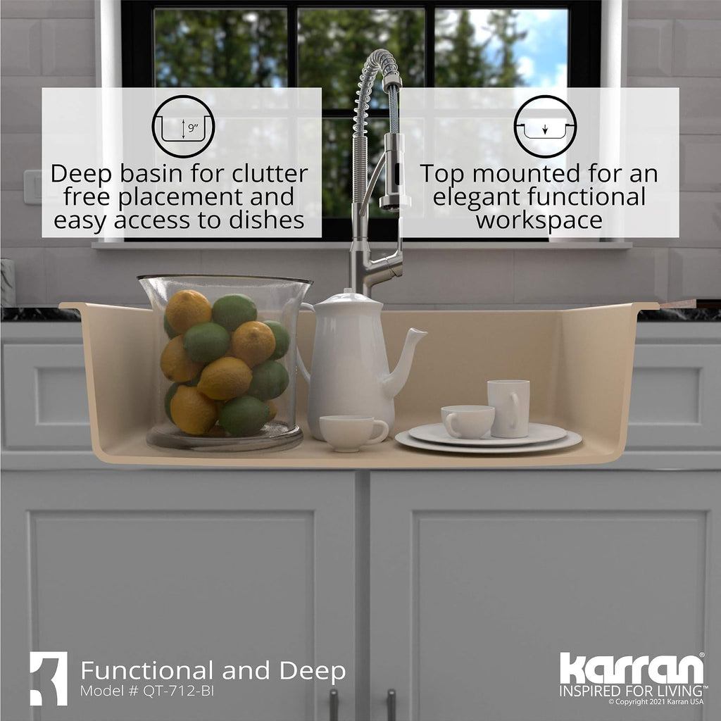 Karran QT-712 Drop-In Quartz Composite 33 in. 1-Hole Single Bowl Kitchen Sink in Bisque