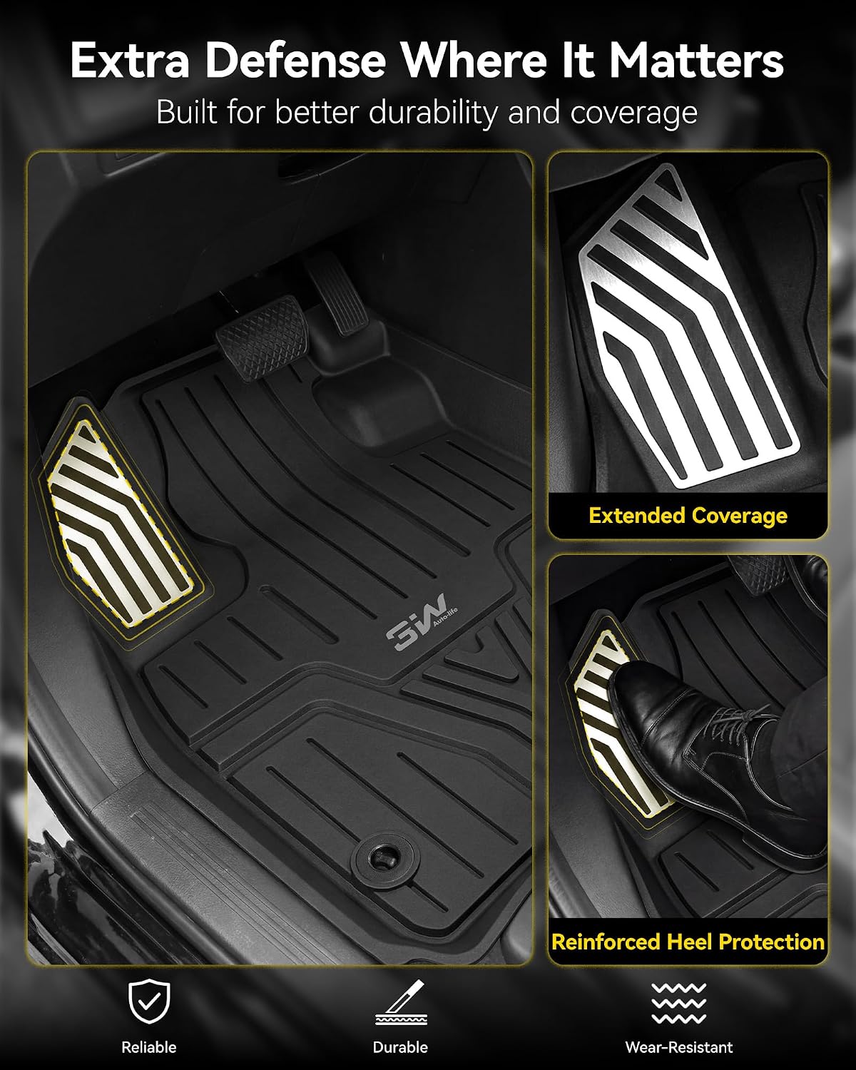 3W Floor Mats with Metal Pedals Fit for Honda CR-V 2023 2024 2025 2026 (Include Hybrid & CRV FCEV), All Weather TPE Waterproof Custom Fit Honda CRV Floor Liner 1st, 2nd Row Car Accessories Black
