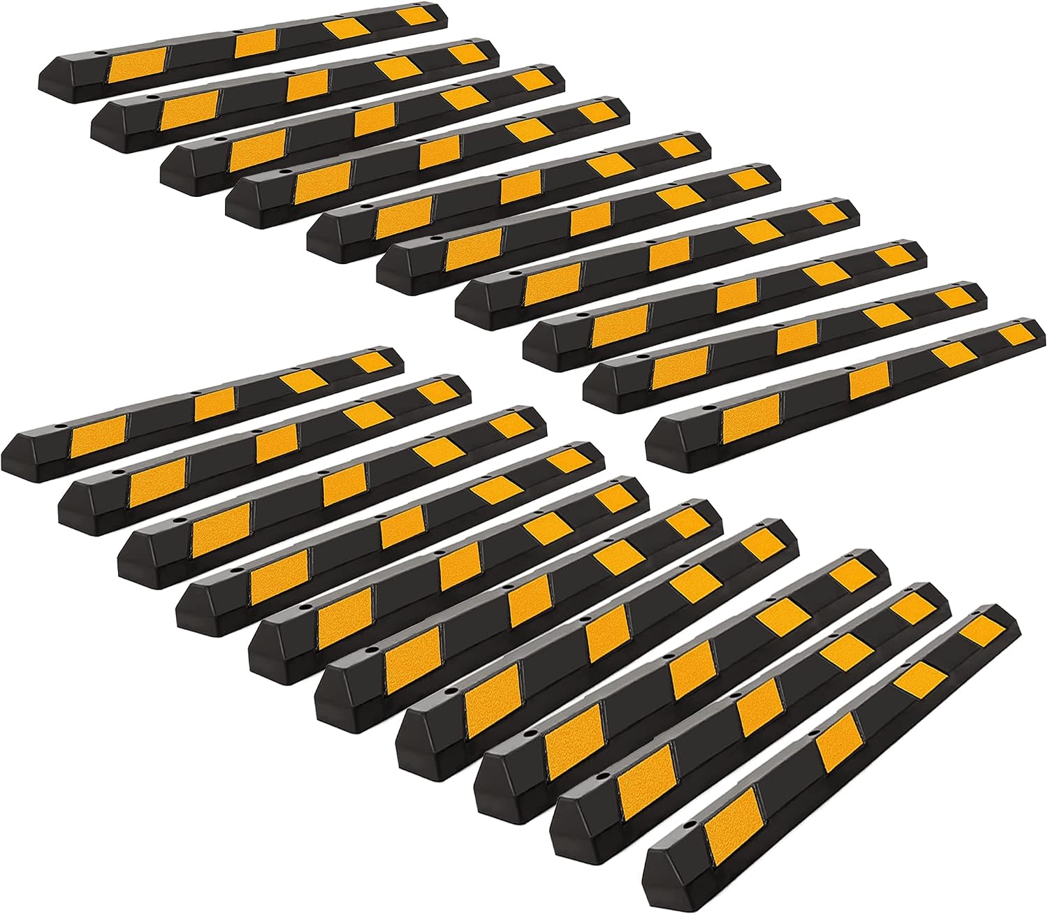 ZONETECH Parking Stopper for Garage Heavy Duty Rubber Parking Curb Stops 72' Garage Parking Stops 20-Pack Premium Quality Garage Wheel Stop Professional Grade w/Yellow Reflective Tape Bolts Included