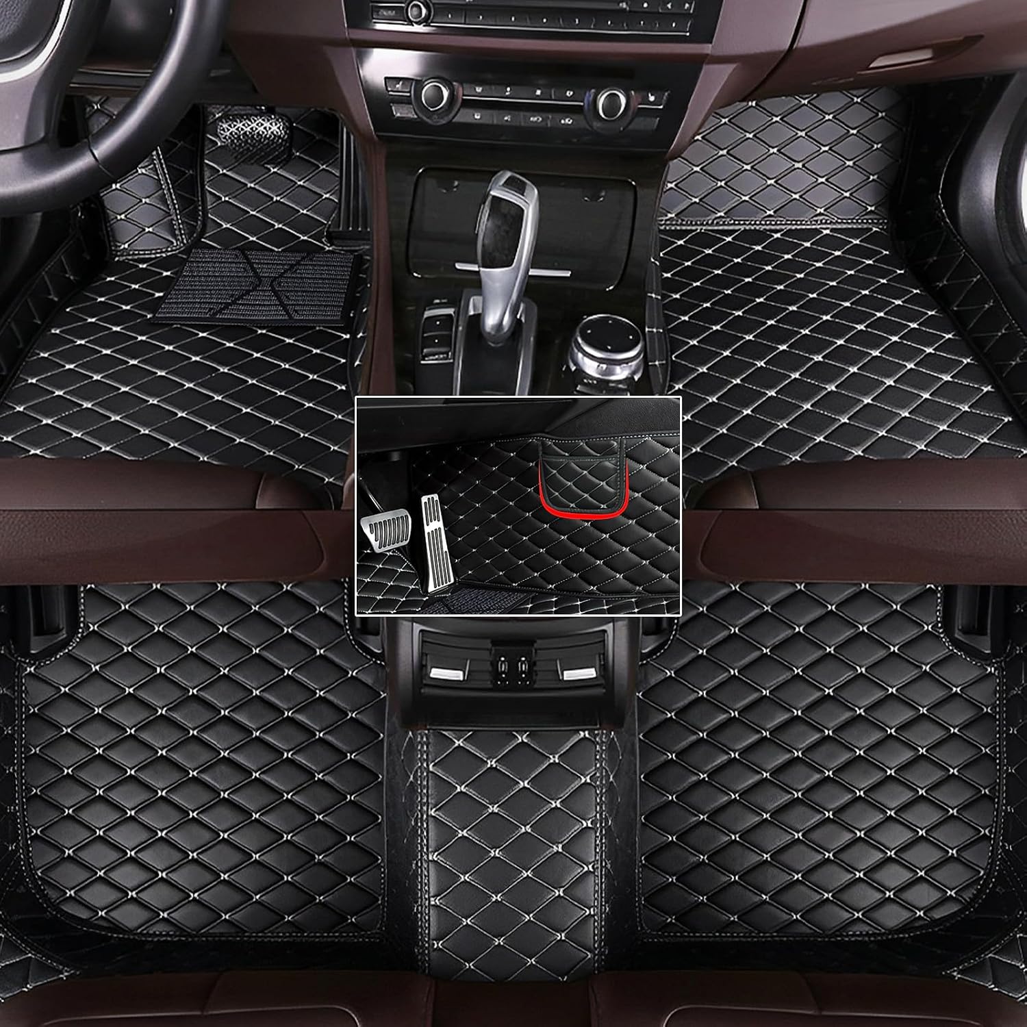 Custom Fit Leather Car Floor Mats for Hyundai Elantra 2021-2025,Waterproof Anti-Slip Vehicle Floor Liners, Durable Easy Clean Interior Protection Mats(Full Set/Black Beige)