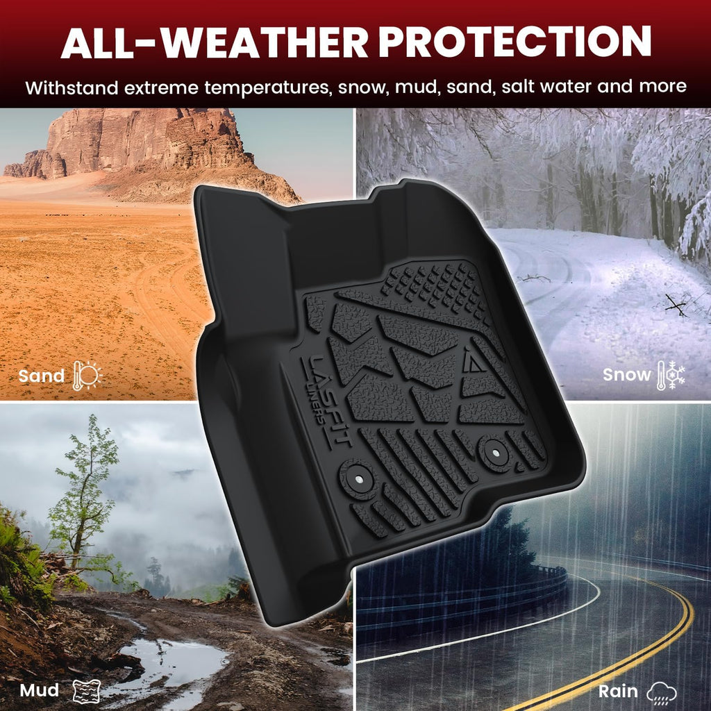 LASFIT Floor Mats for Ford F250 F350 2012-2016 Super Duty Crew Cab Without Manual Transfer Case Shifter All Weather Protector TPE Car Carpet Floor Liners, 1st & 2nd Rows, 3pc Black