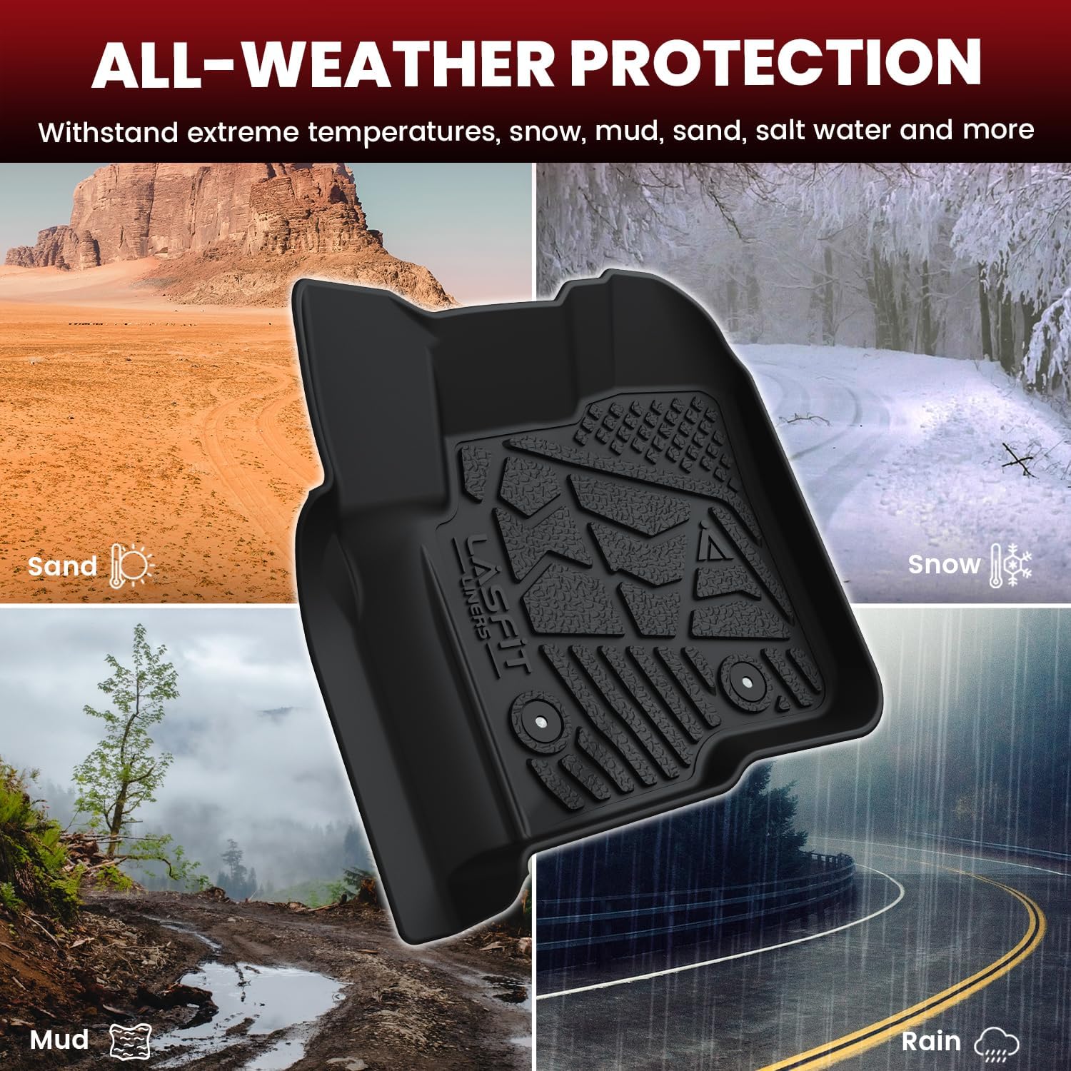 LASFIT Floor Mats for Ford F250 F350 2012-2016 Super Duty Crew Cab Without Manual Transfer Case Shifter All Weather Protector TPE Car Carpet Floor Liners, 1st & 2nd Rows, 3pc Black
