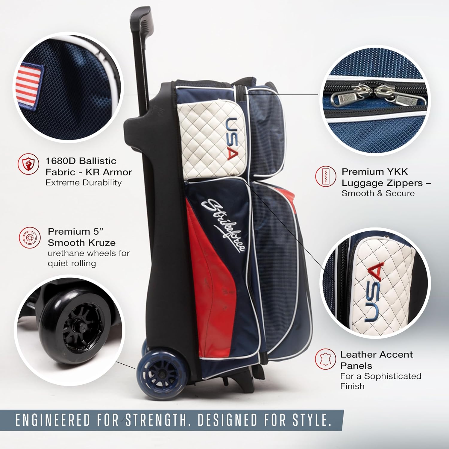 KR Strikeforce Royal Flush Triple Roller Bowling Bag - USA