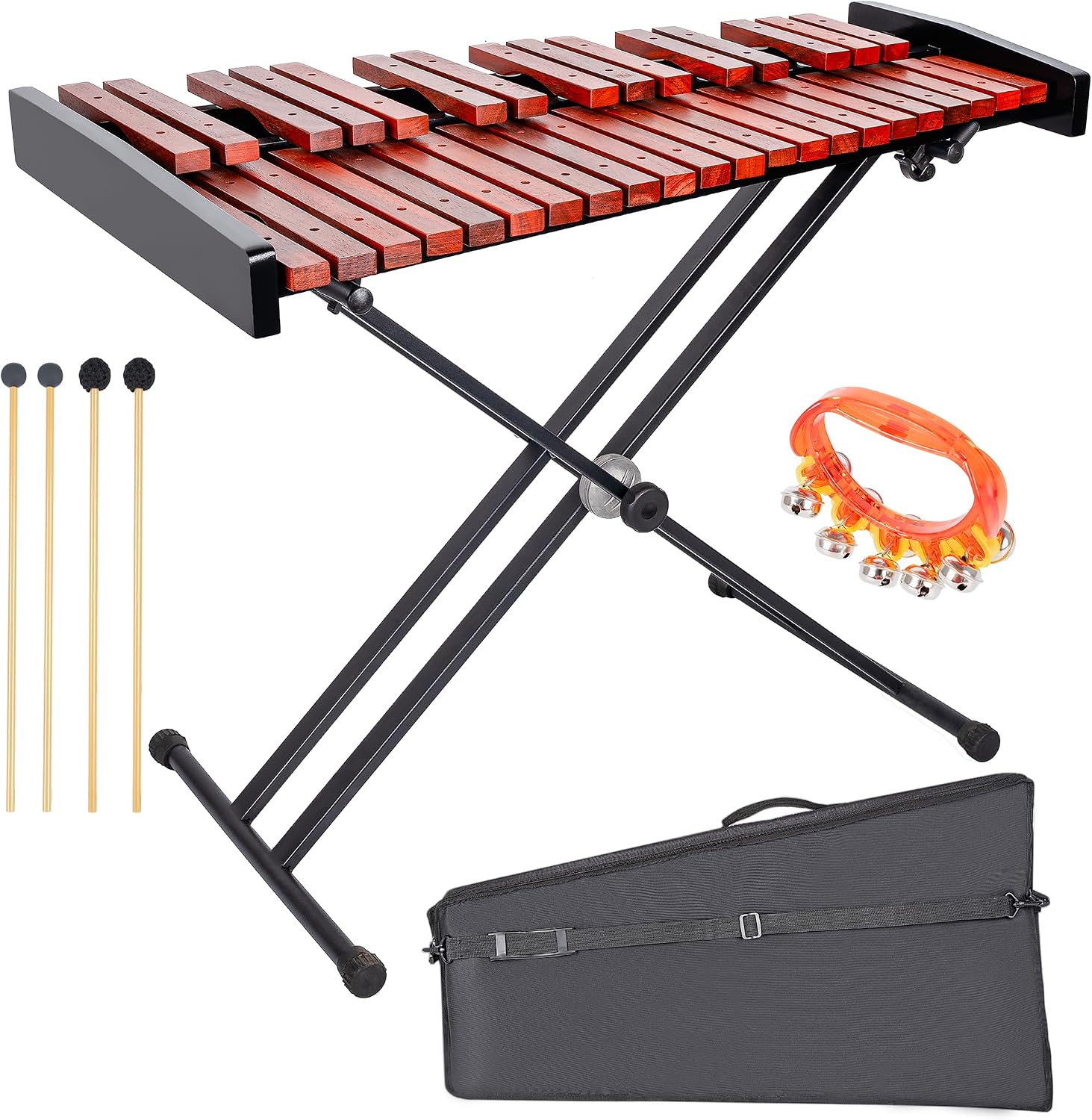 37 Note Xylophone Professional Wooden Glockenspiel Xylophone With Height Adjustable Stand,4 Mallets,Hand Bell and Carry Bag (40.6 inch)