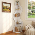 YOWOS 69.4' 5-Tier Modern Corner Bookshelf – Wavy Wooden Display Shelf with Storage, Narrow Corner Bookcase for Small Spaces, Ideal for Plants, Books & Decor (White)