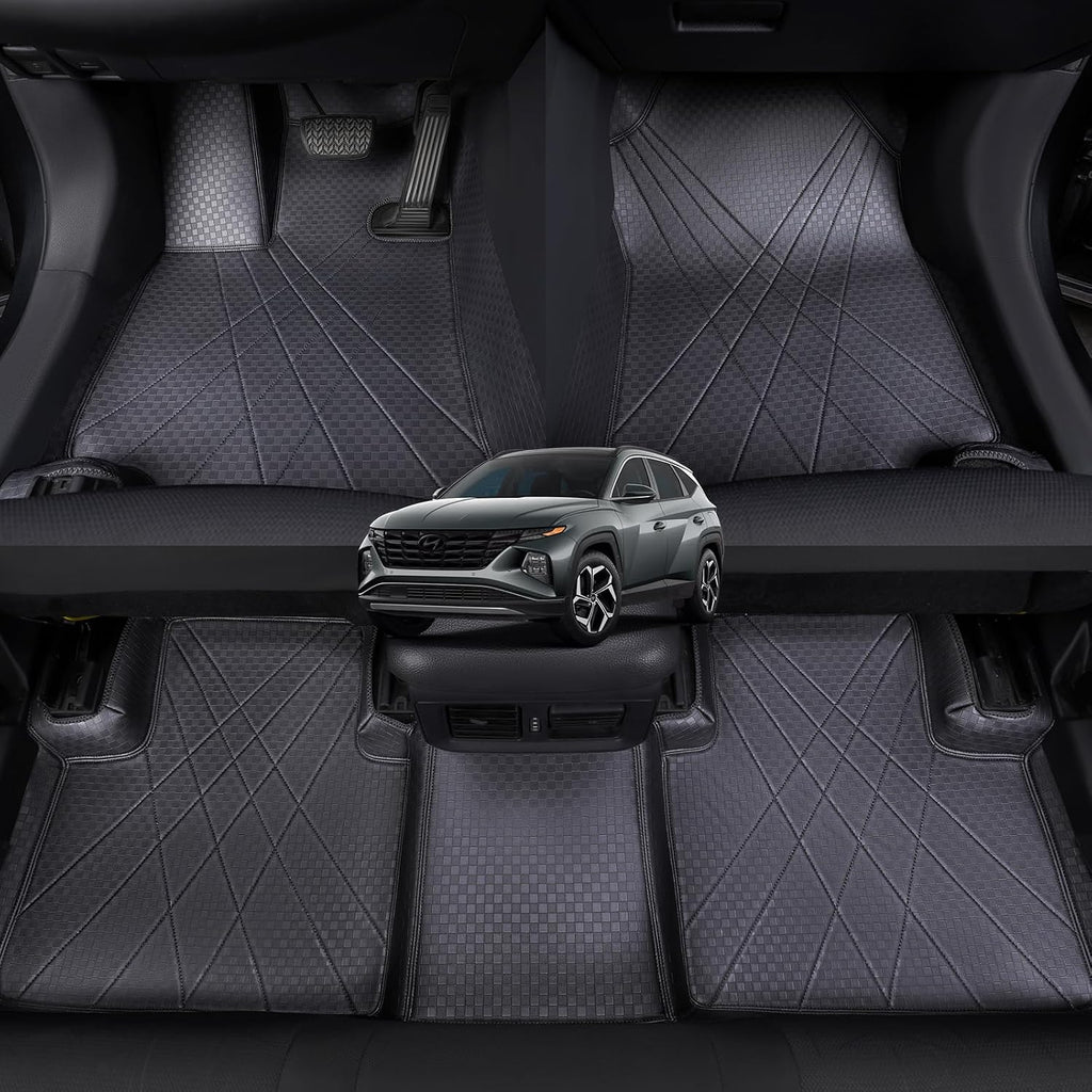 EKR Custom Floor Mats for Hyundai Tucson 2022-2026, Front & 2nd Row Luxury Car Floor Mat Fit Tucson 2022 2023 2024 2025 2026 - Leatherette Floor Liners(Black)