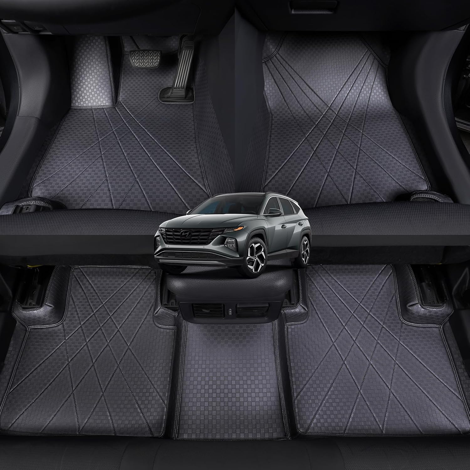 EKR Custom Floor Mats for Hyundai Tucson 2022-2026, Front & 2nd Row Luxury Car Floor Mat Fit Tucson 2022 2023 2024 2025 2026 - Leatherette Floor Liners(Black)