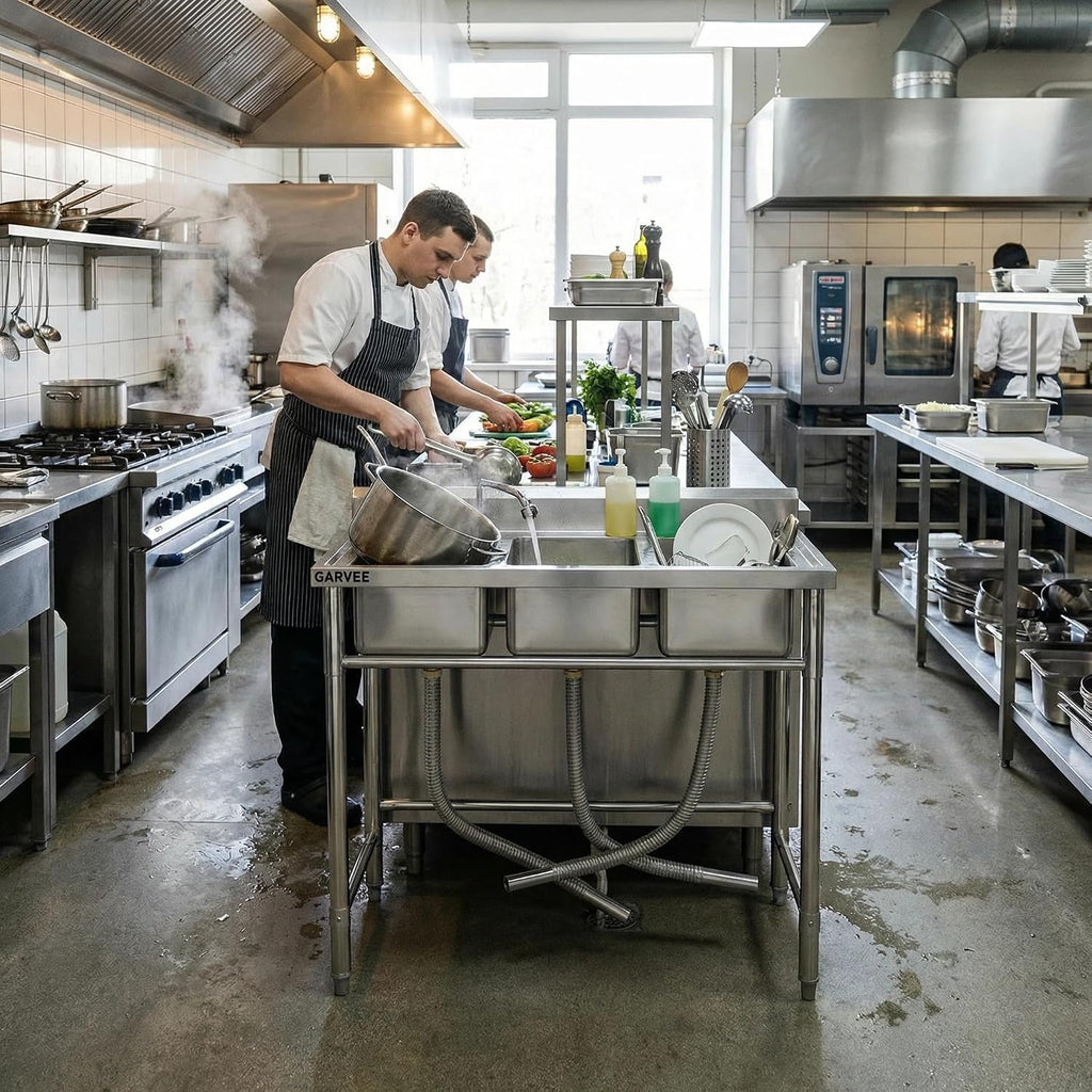Stainless Steel Kitchen basin – 2.0 Series, Durable & Corrosion Resistant, Single/Triple Bowl, Easy-to-Clean, Compact – For Home, Restaurant, Bar, Laundry, Food Truck