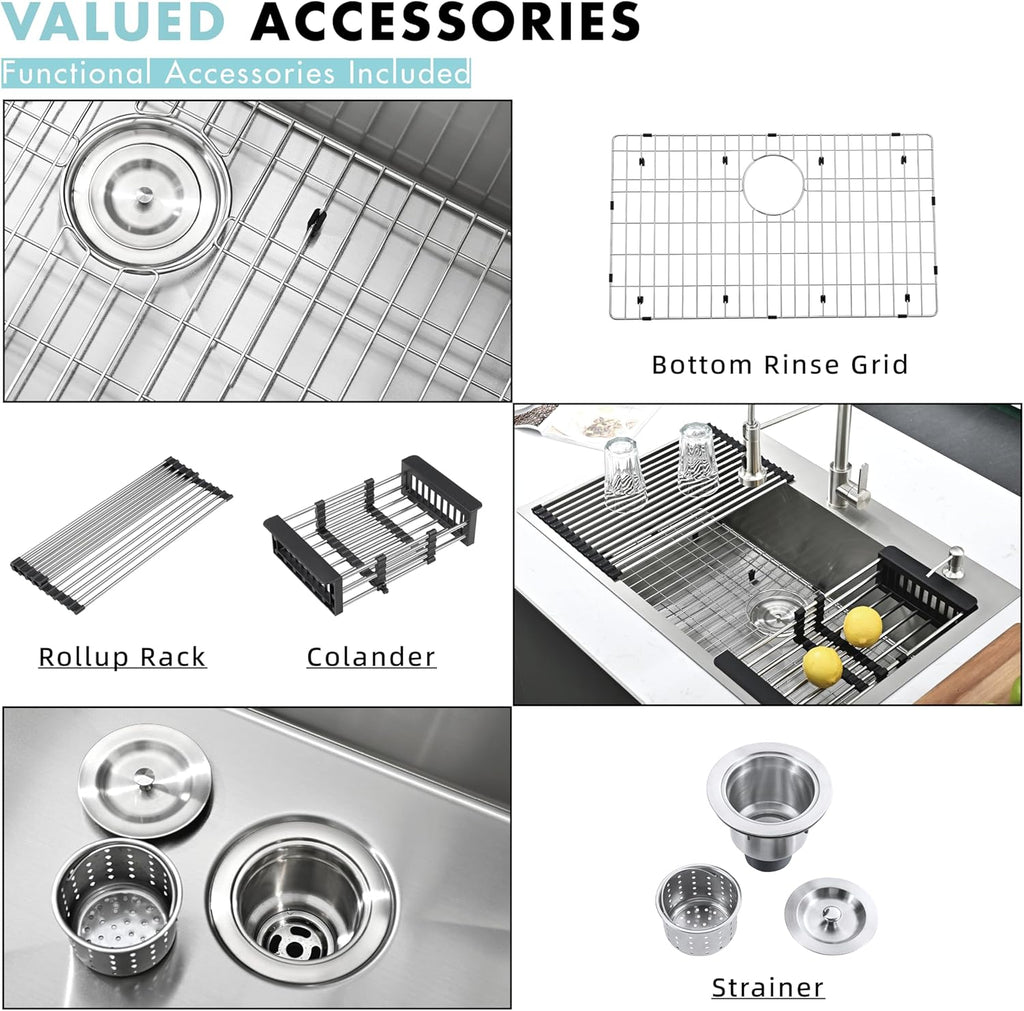 ATTOP 33 Inch Large Single Bowl Drop in Kitchen Sink,Nano Coating Stainless Steel Handmade Single Bowl Topmount Kitchen Sink
