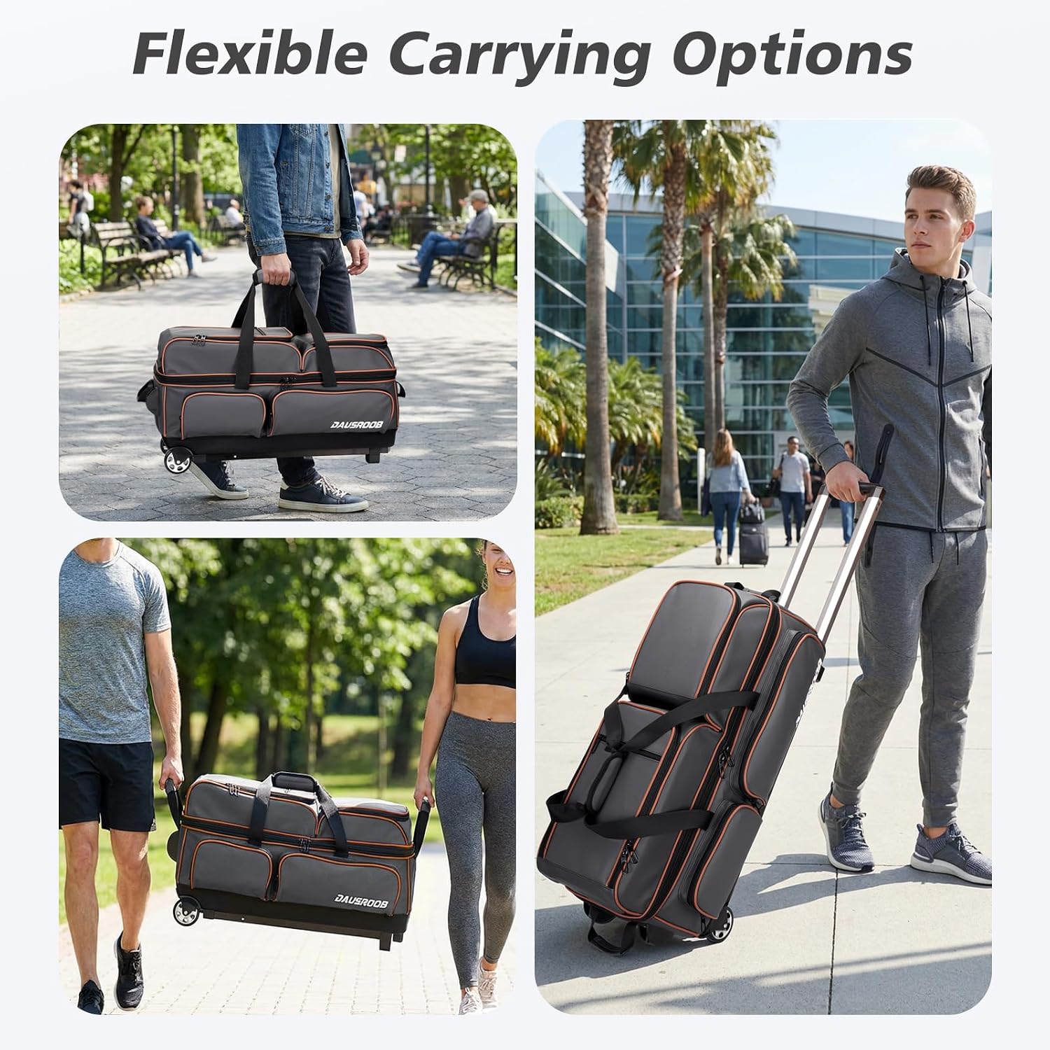 3 Ball Bowling Bags with Wheels, Bowling Bags 3 Ball Roller - 900D Oxford Waterproof PU, Bowling Bag with Multi-Separate Storage Pockets & Retractable Handle Extends to 40''