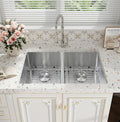 Rhbamoa Double Bowl Kitchen Sink Undermount 31 inch,16-Gauge T304 Undermount Kitchen Sink Stainless Steel,50/50 Stainless Steel Double Sinks with Accessories,Deep Sinks with Brushed Finish