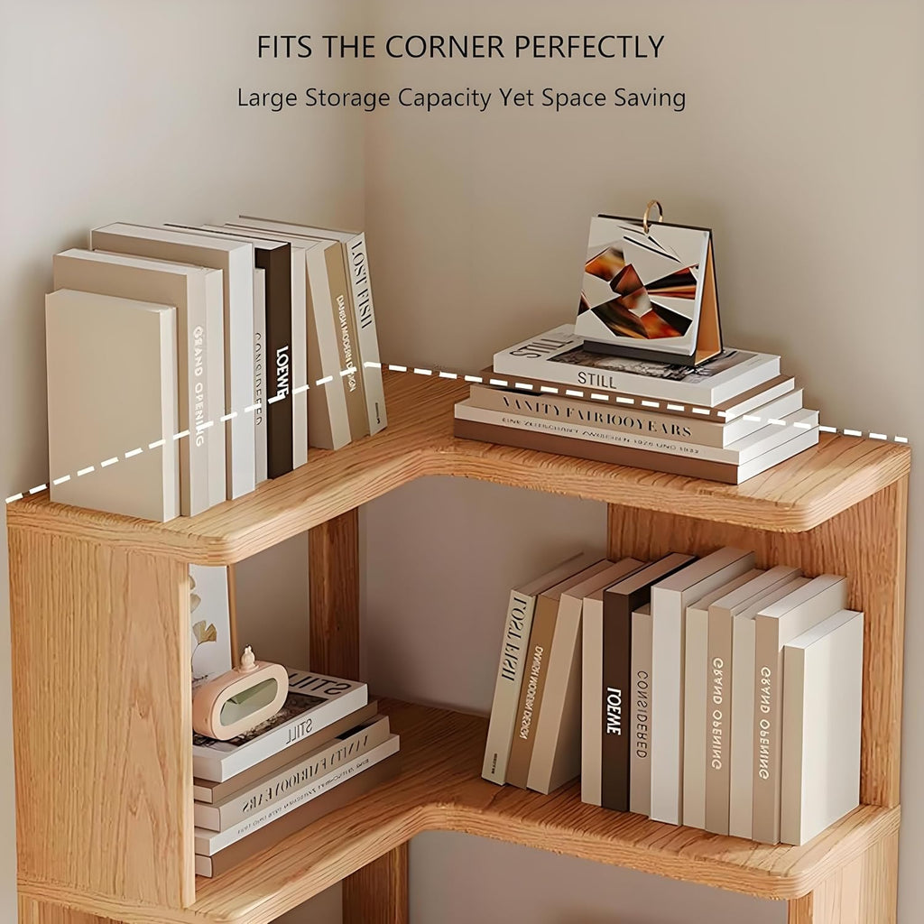 4-Tiers Corner Bookshelf with Storage, Modern Geometric Bookcase, L-Shaped Book case estantes,Wooden Storage Shelves,for Home Office, Living Room, Bedroom (4-Tier)
