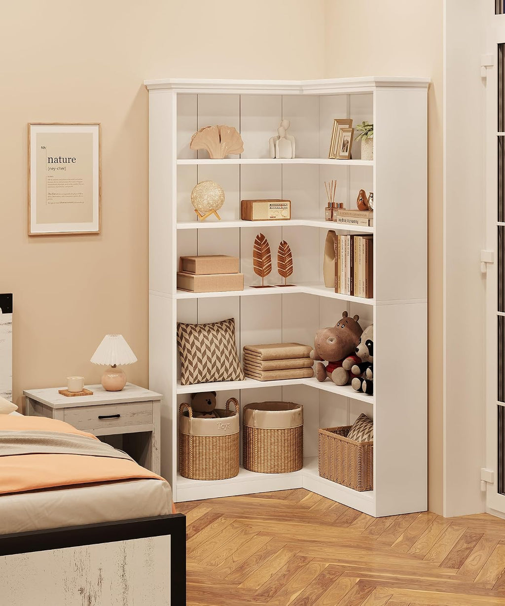 GarveeHome Corner Bookshelf 72.8' Corner Bookcase, l Shape Bookshelf 5 Tier Bookcase Large Bookshelves Living Room Bedroom