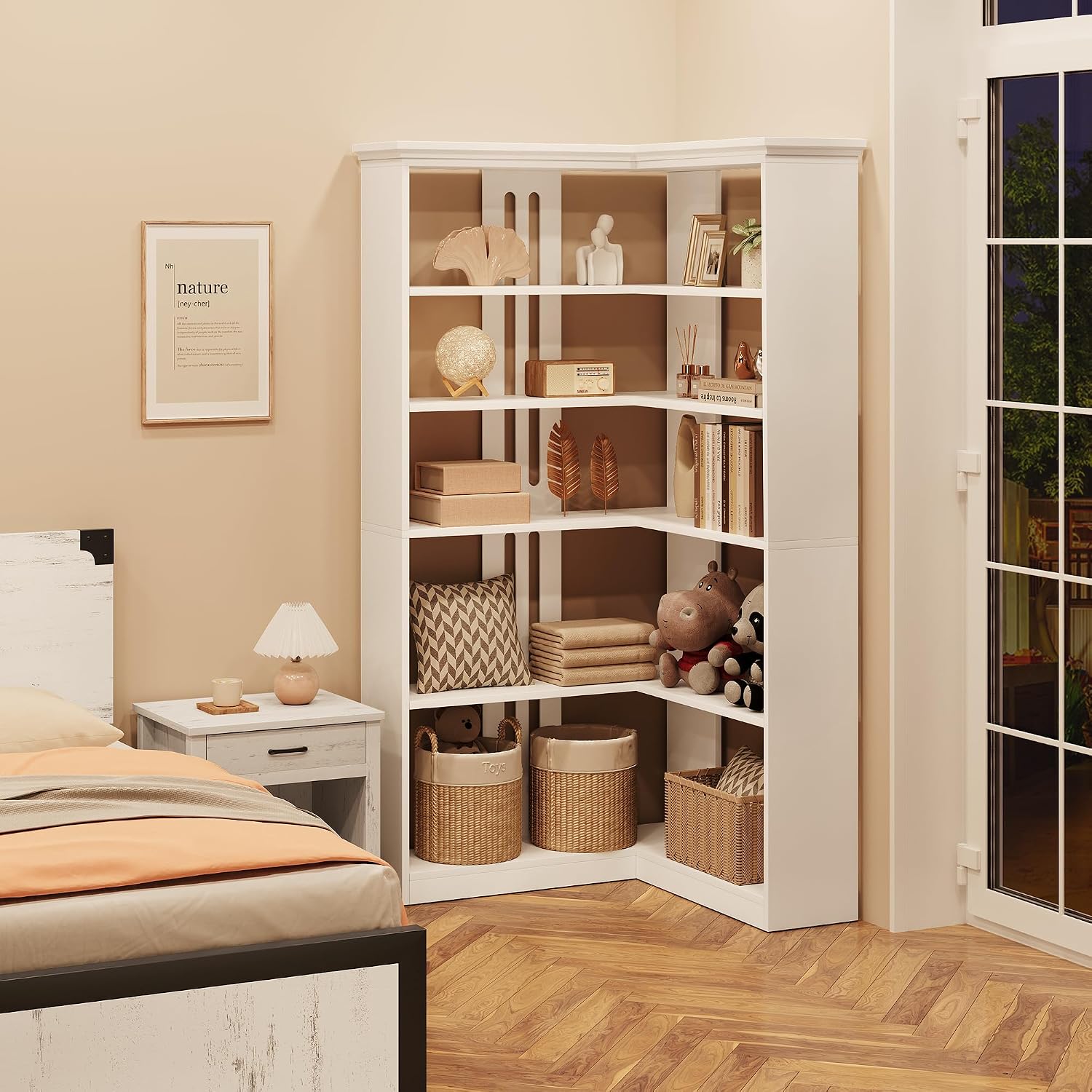 GarveeHome Corner Bookshelf 72.8' Corner Bookcase, l Shape Bookshelf 5 Tier Bookcase Large Bookshelves Living Room Bedroom