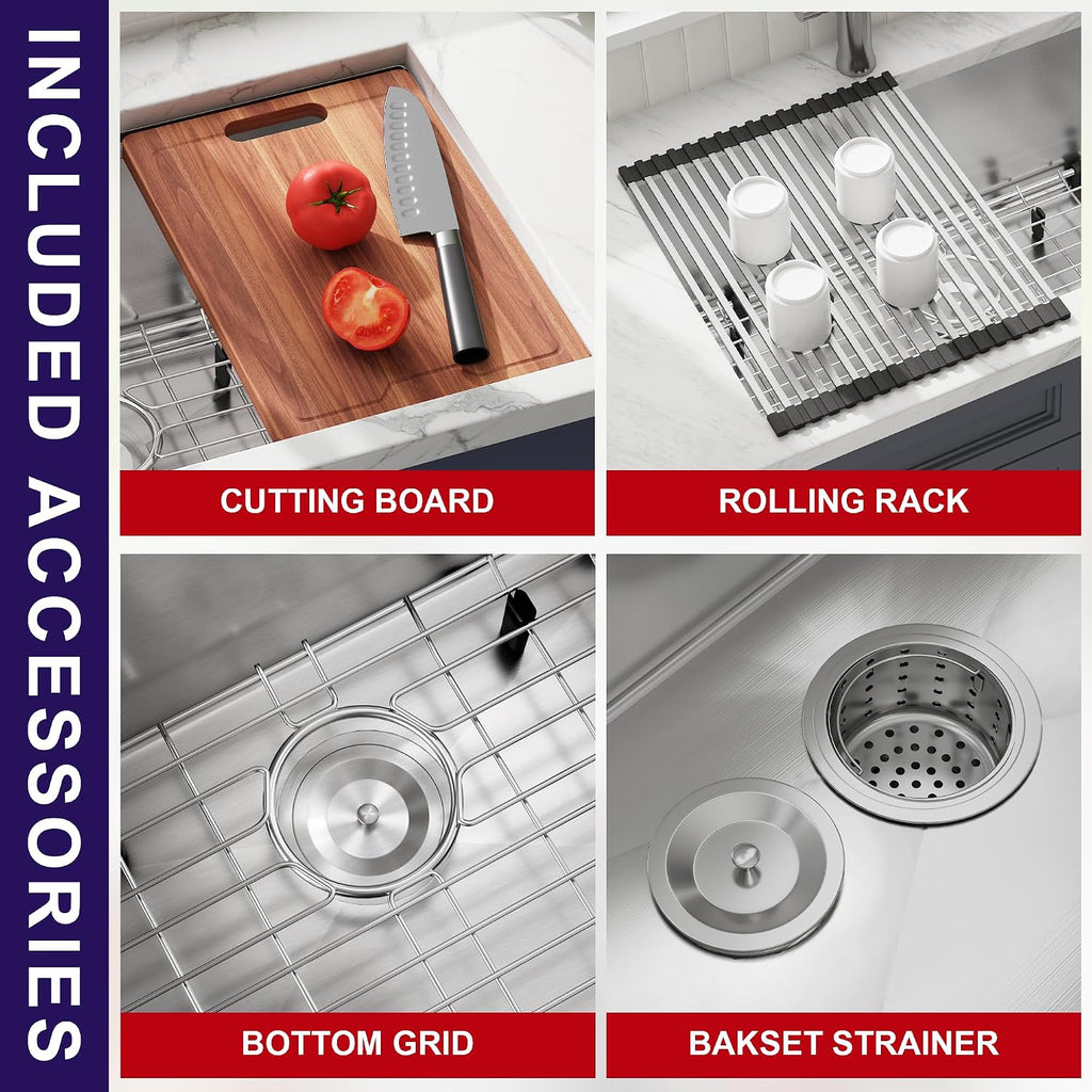 32 Inch Double Bowl Kitchen Sink 16 Gauge Stainless Steel Undermount Kitchen Sink 50/50 Deep Rectangular Sinks with Accessories 32' x 19' x 10'