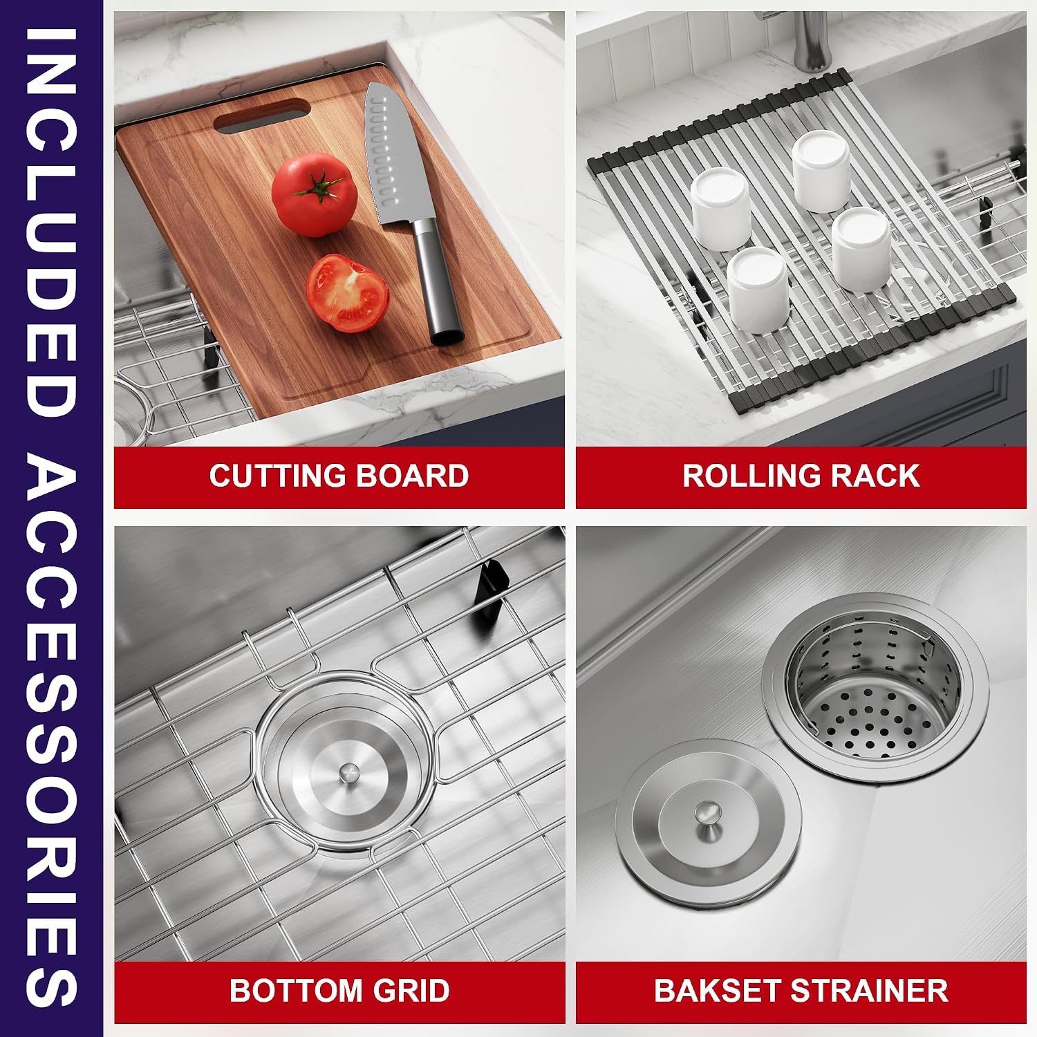 32 Inch Double Bowl Kitchen Sink 16 Gauge Stainless Steel Undermount Kitchen Sink 50/50 Deep Rectangular Sinks with Accessories 32' x 19' x 10'