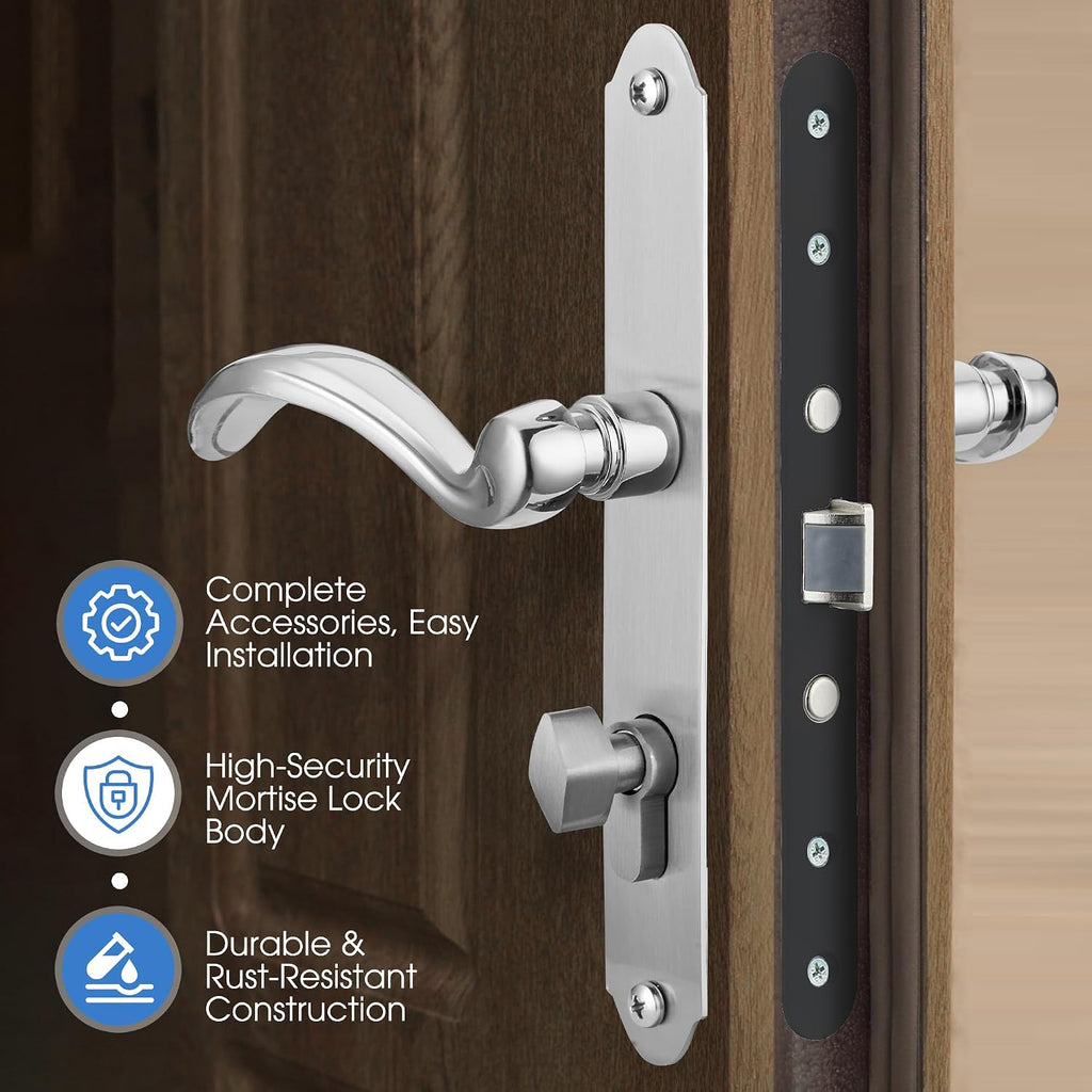 HauSun Storm Door Handle Set Replacement Kit with 2 Point Mortise Lock and Key,Security Door Keyed Lever Handle Fits for Pella or Larson Storm Door (Brushed Nickel)