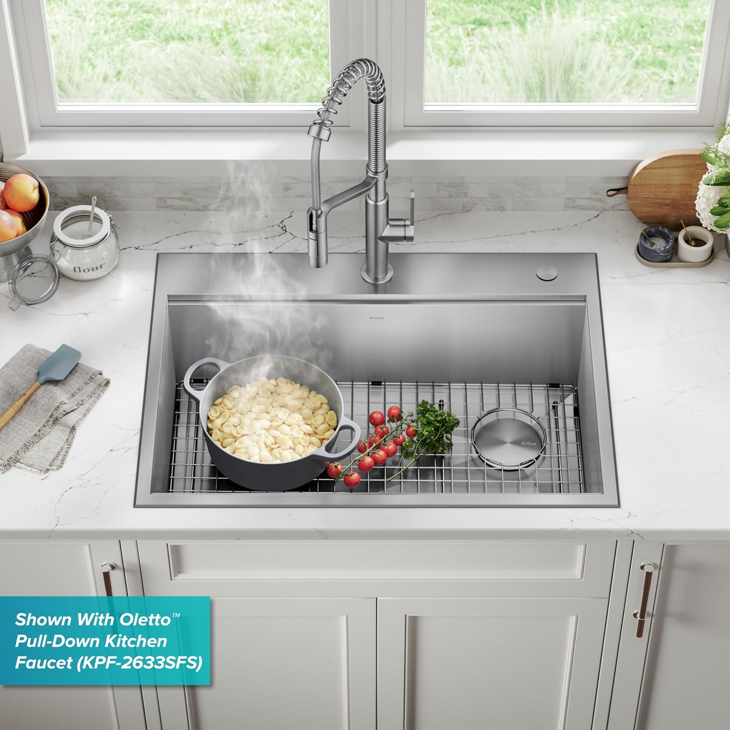 KRAUS Kore 30-Inch Drop In/Top Mount Workstation 16 Gauge Single Bowl Stainless Steel Kitchen Sink with Accessories, KWT310-30