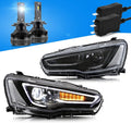 VLAND Projector Headlights + Led Bulbs Compatible with EVO X &Lancer 2008-2023 w/Sequential Indicator w/Smoke Lens Passenger+ Driver Sides+Bulbs(Smoke Lens+Led Bulbs)
