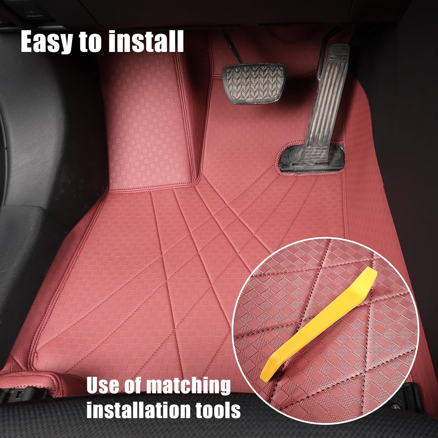 EKR Custom Floor Mats for Hyundai Tucson 2022-2026, Front & 2nd Row Luxury Car Floor Mat Fit Tucson 2022 2023 2024 2025 2026 - Leatherette Floor Liners(Burgundy)
