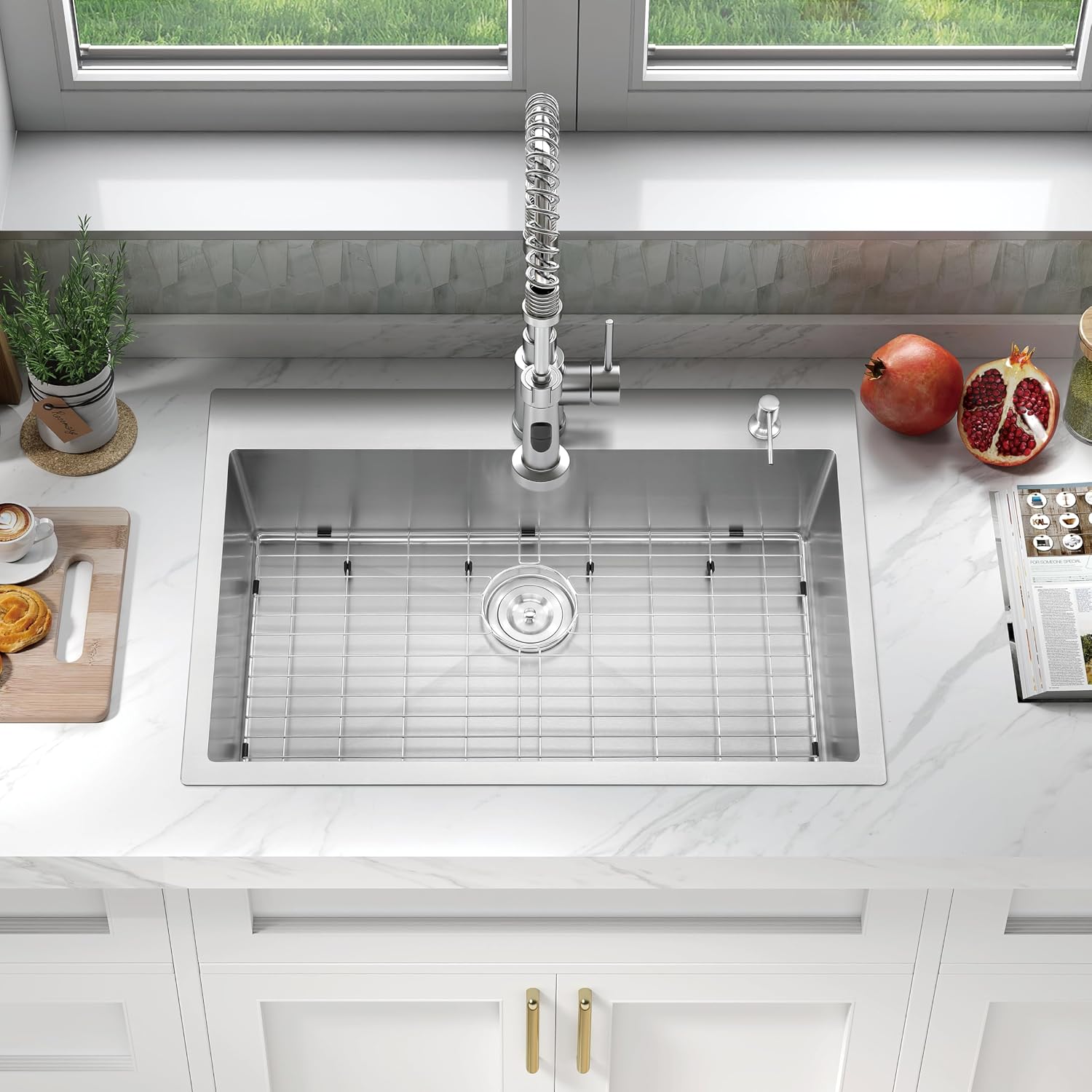 ATTOP 33 Inch Large Single Bowl Drop in Kitchen Sink,Nano Coating Stainless Steel Handmade Single Bowl Topmount Kitchen Sink