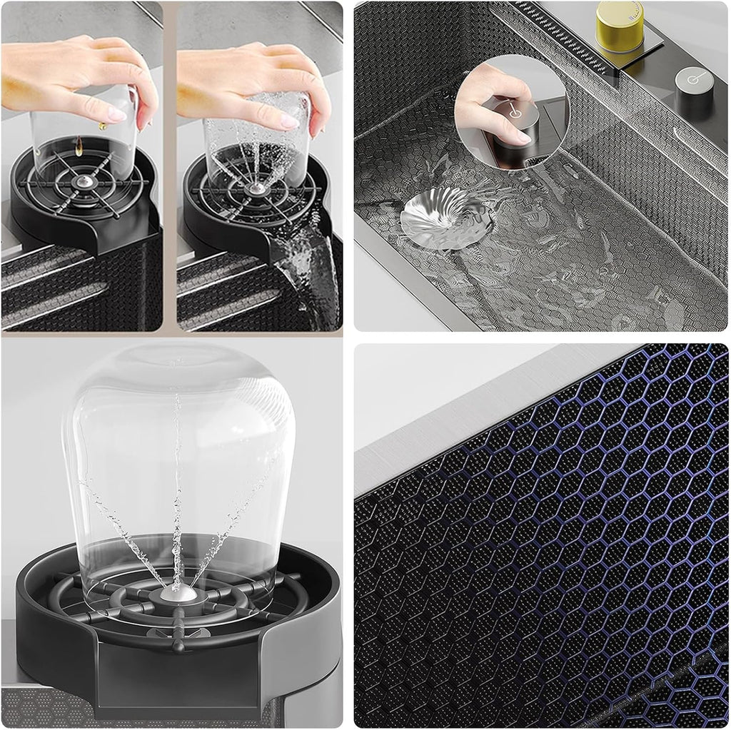 Single Bowl Kitchen Sink with Stainless Steel Sink with Waterfall Waterfall Water Left with Knife Box with Pull-Out Tap (A-68x45CM