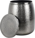 happimess SSL2000B Merida 19' Modern Rustic Hammered Metal Drum Storage Side Table with Lid, End Table for Decoration in Living Room, Bedroom, Bathroom, Antique Nickel