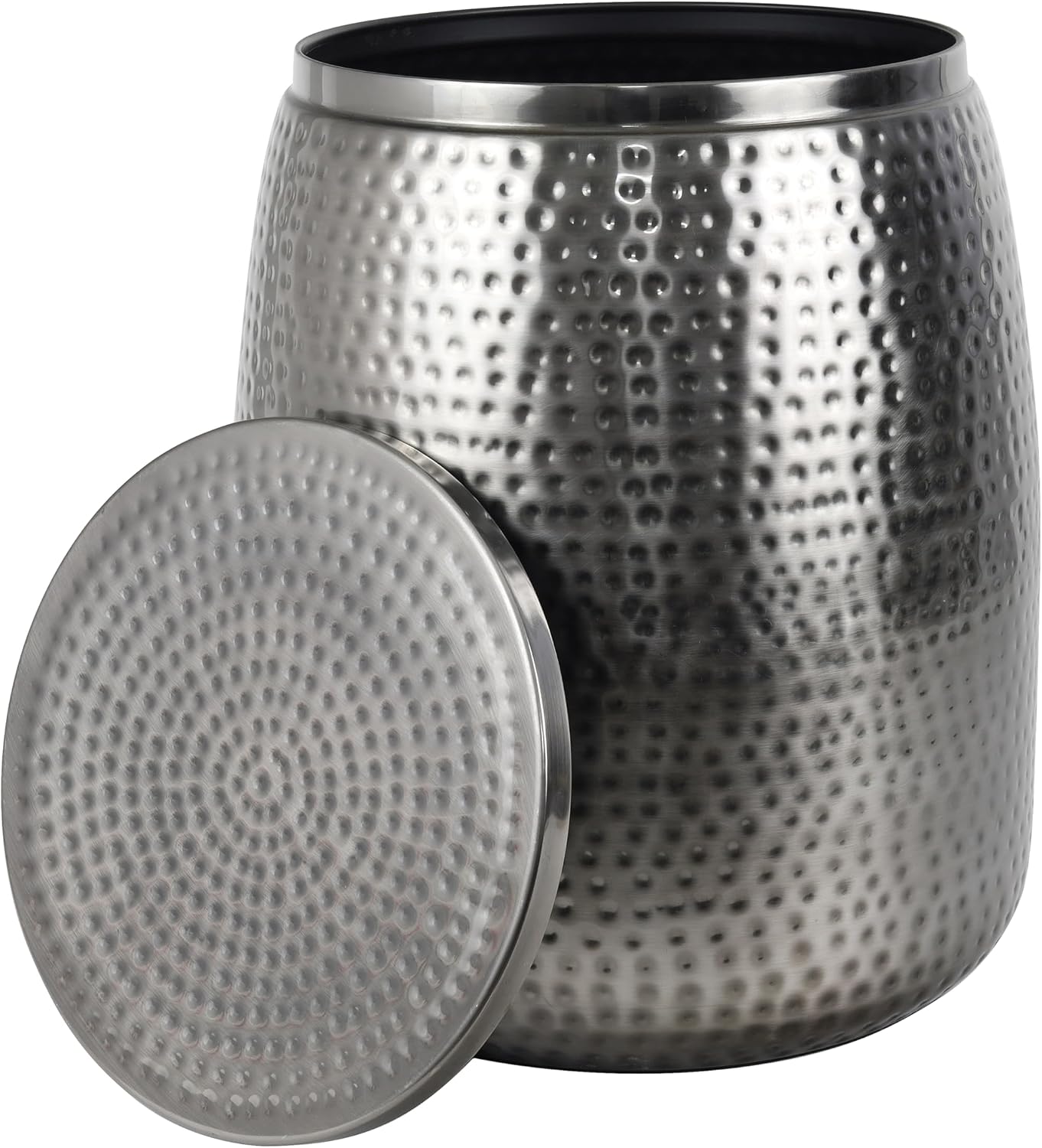 happimess SSL2000B Merida 19' Modern Rustic Hammered Metal Drum Storage Side Table with Lid, End Table for Decoration in Living Room, Bedroom, Bathroom, Antique Nickel