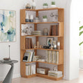 5 Tier Corner Bookshelf, Freestanding L-Shaped Wooden Bookcase with Open Shelves, Anti-Fall Panels and Anti-Tipping Device for Living Room, Home Office (Dark Oak with Right Extension)